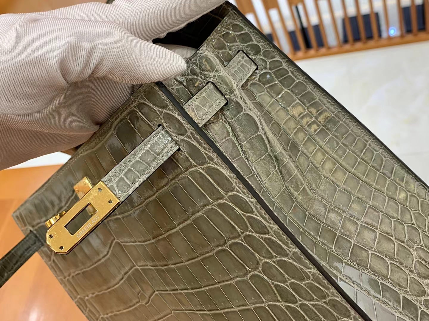 Hermès（爱马仕）Kelly 凯莉包 斑鸠灰 进口尼罗鳄鱼皮 金扣 25cm 原版蜜蜡线 顶级手缝