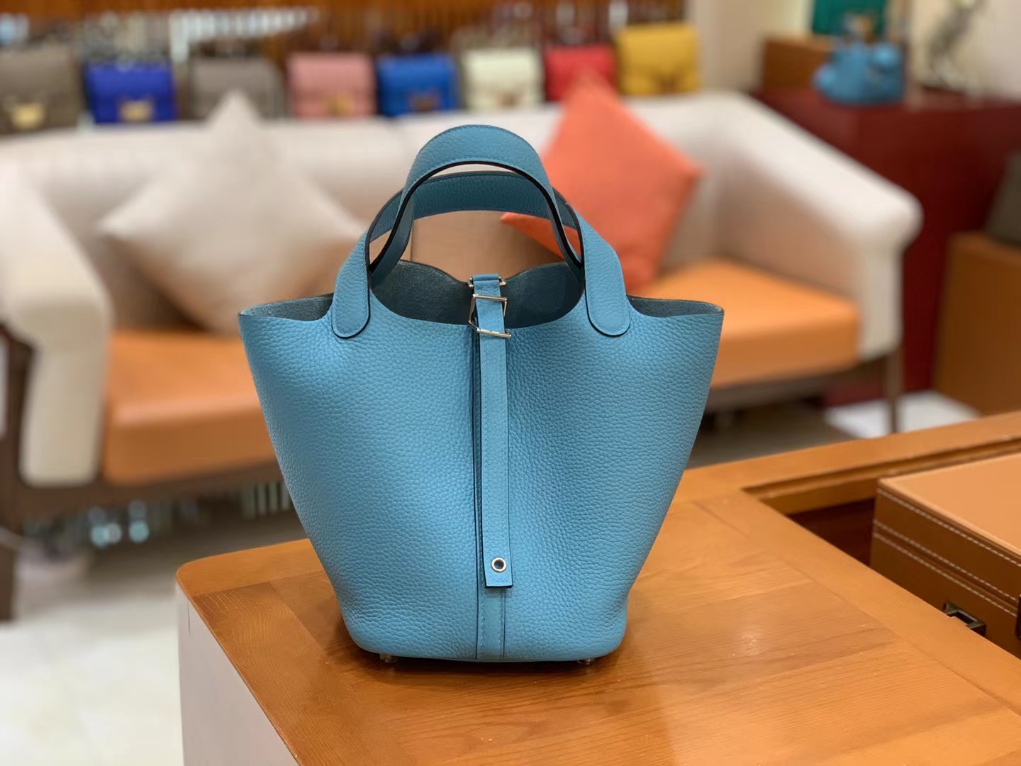 Hermès（爱马仕）Picotin 菜篮子 北方蓝 进口TC大牛皮 银扣 18cm 原版蜜蜡线 顶级手缝
