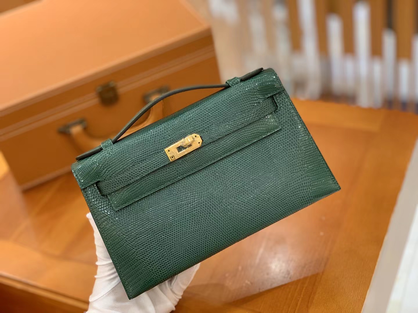 Hermès（爱马仕）Mini Kelly 迷你凯莉 孔雀绿 野生蜥蜴皮 金扣 一代 原版蜜蜡线 顶级手缝