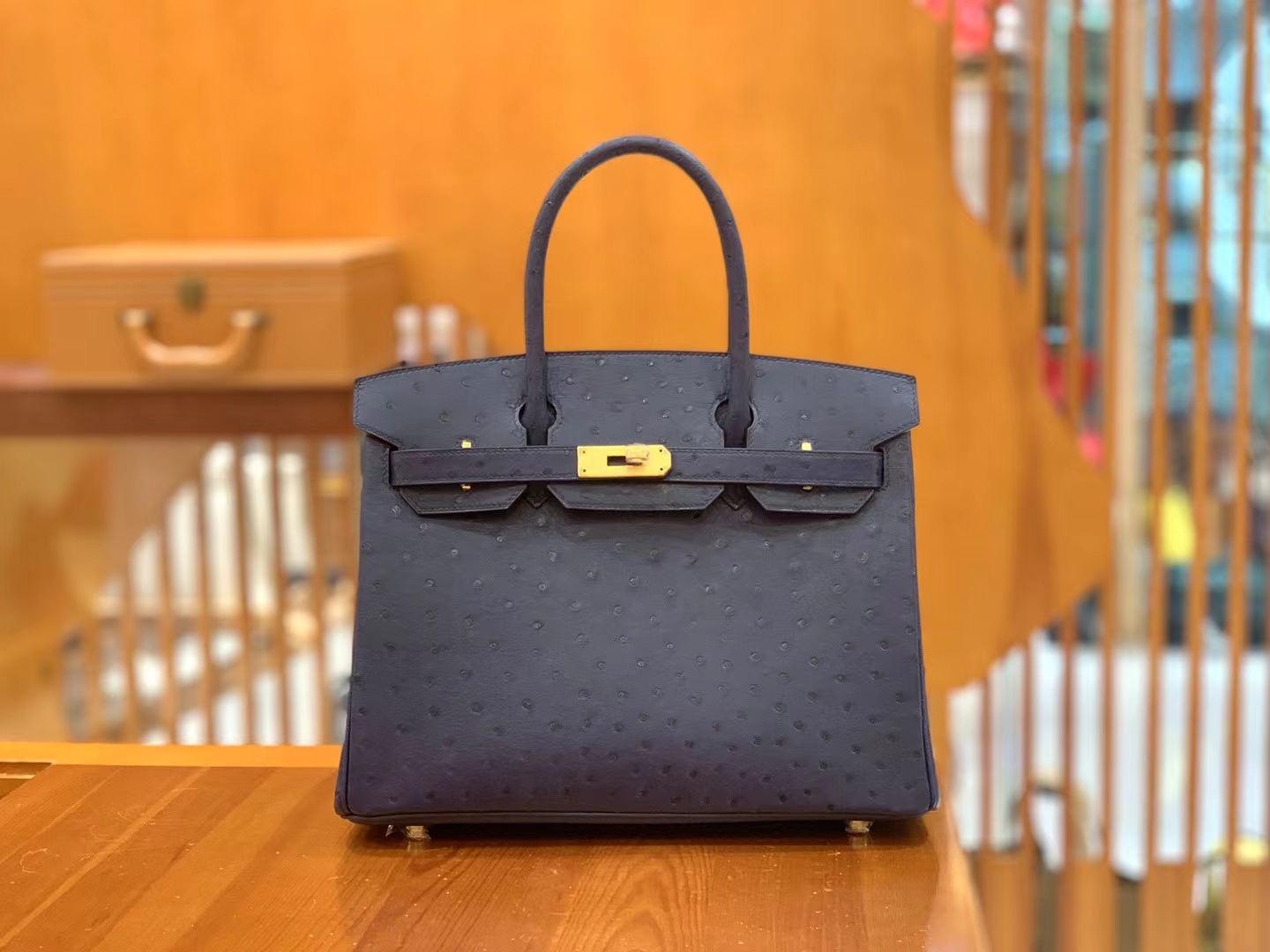 Hermès（爱马仕）Birkin 铂金包 南非KK鸵鸟皮 马耳他蓝 金扣 30cm 原版蜜蜡线 顶级手缝