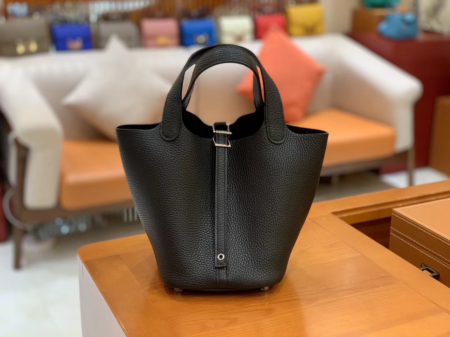 Hermès（爱马仕）Picotin 菜篮子 经典黑 进口TC大牛皮 银扣 18cm 原版蜜蜡线 顶级手缝