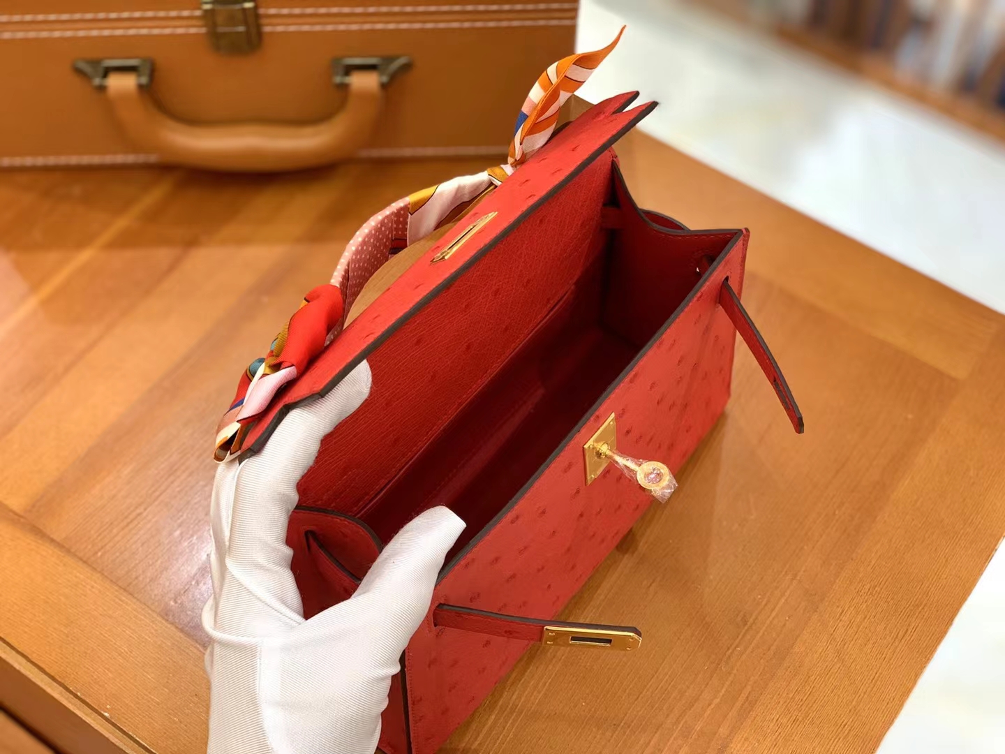 Hermès（爱马仕）Mini Kelly 迷你凯莉 大红 KK鸵鸟皮 金扣 一代 原版蜜蜡线 顶级手缝