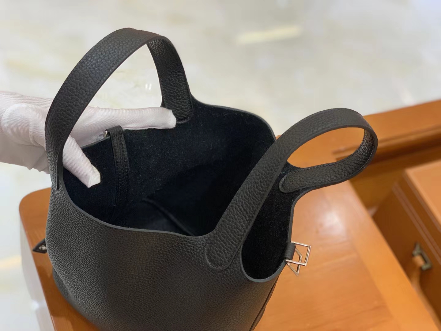 Hermès（爱马仕）Picotin 菜篮子 经典黑 进口TC大牛皮 银扣 18cm 原版蜜蜡线 顶级手缝