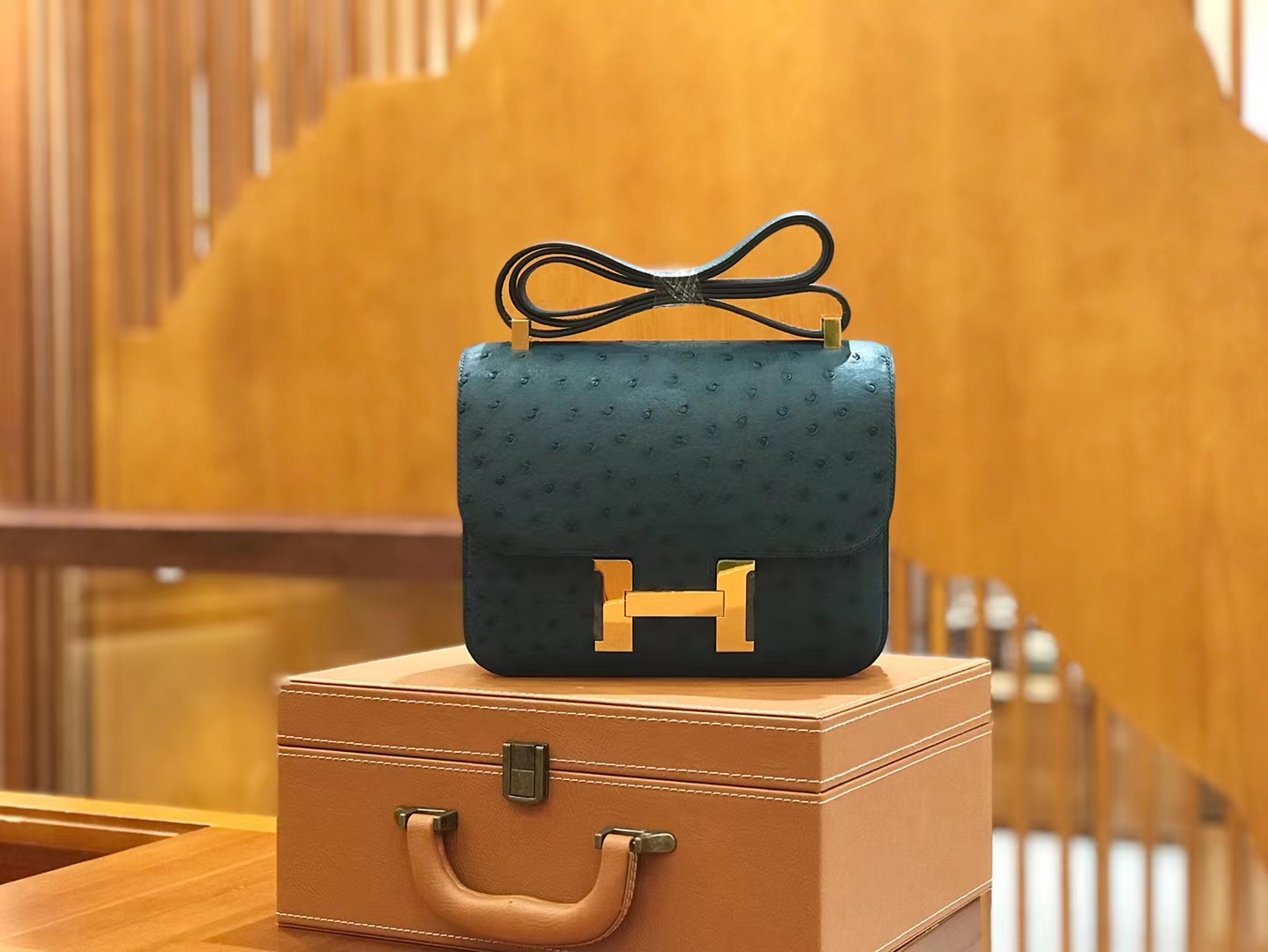 Hermès（爱马仕）Constance 康康 W0 海峡绿 南非KK鸵鸟皮 金扣 24cm 原版蜜蜡线 顶级手缝