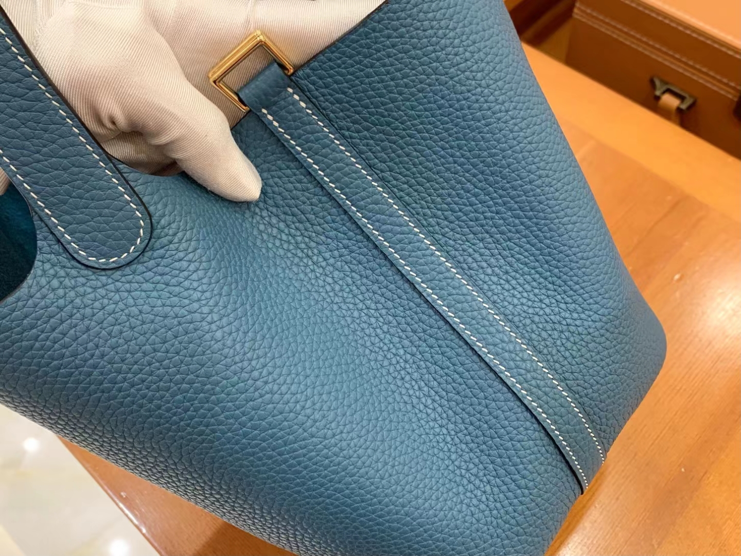 Hermès（爱马仕）Picotin 菜篮子 牛仔蓝 进口TC大牛皮 金扣 18cm 原版蜜蜡线 顶级手缝