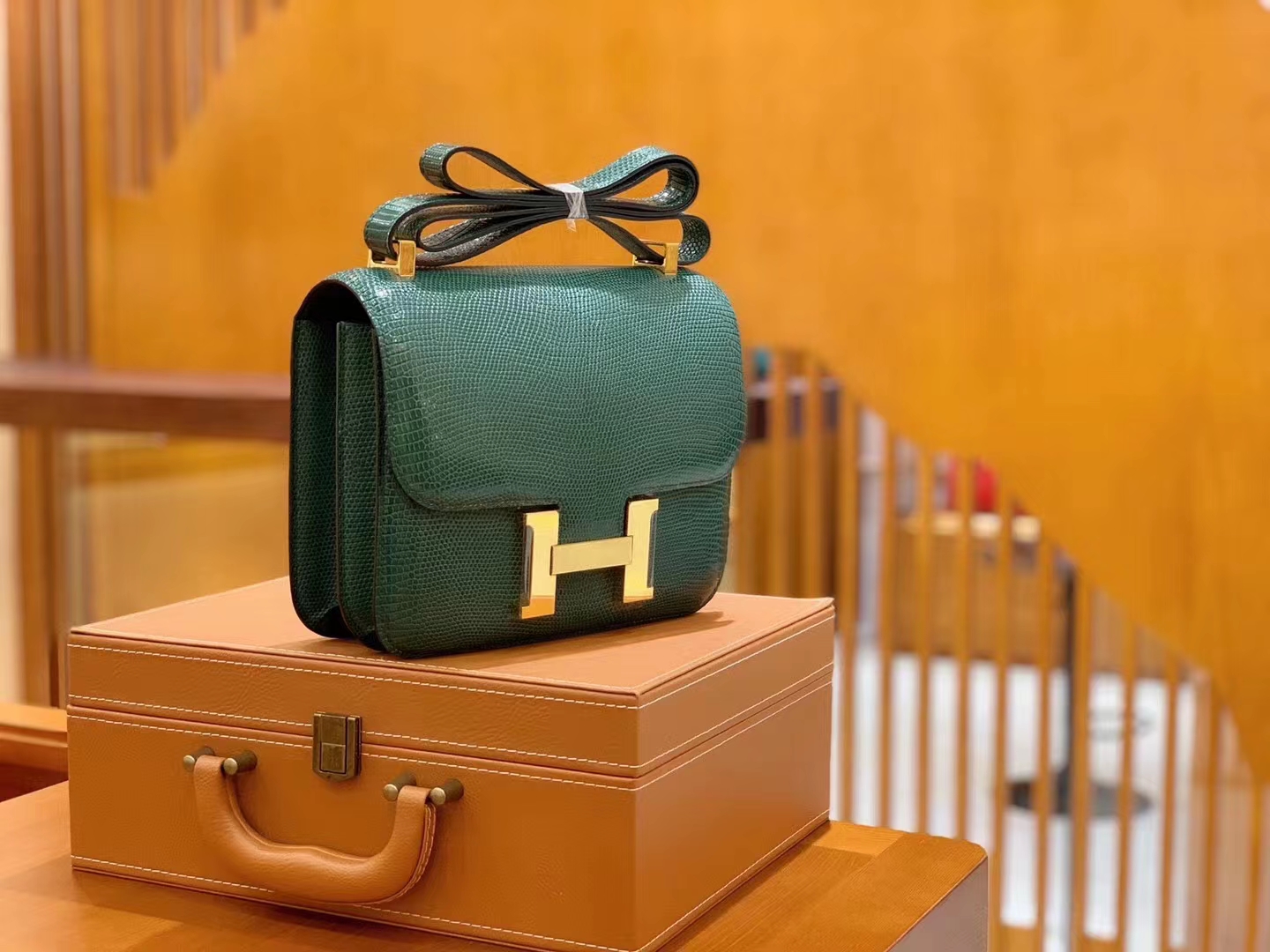 Hermès（爱马仕）Constance 康康 南非野生蜥蜴皮 孔雀绿 金扣 24cm 原版蜜蜡线 顶级手缝