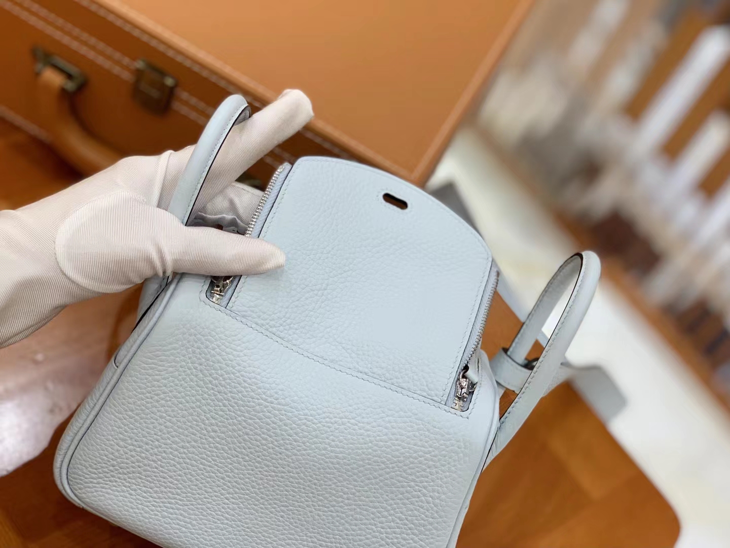 Hermès（爱马仕）Mini lindy 迷你琳迪包 圣杯蓝 进口TC大牛皮 银扣 原版蜜蜡线 顶级手缝