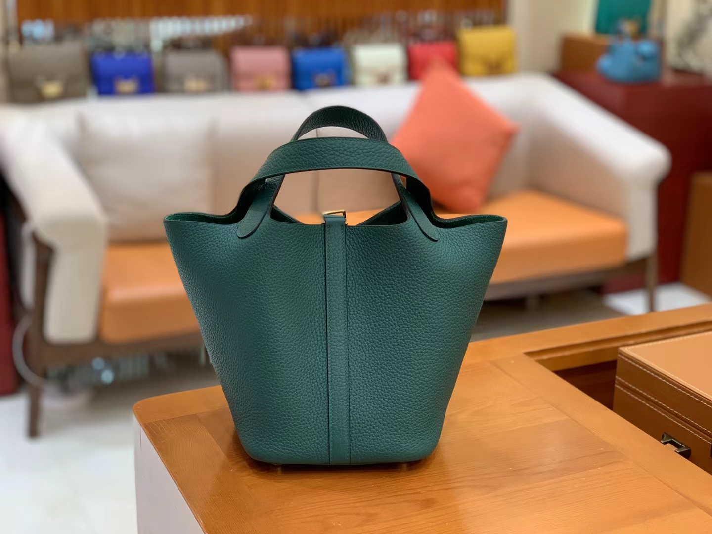 Hermès（爱马仕）Picotin 菜篮子 孔雀绿 进口TC大牛皮 金扣 18cm 原版蜜蜡线 顶级手缝