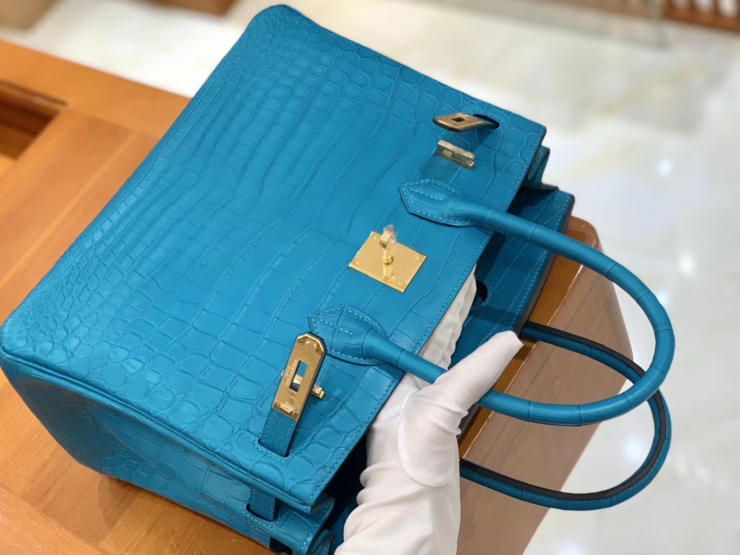 Hermès（爱马仕）Birkin 铂金包 孔雀蓝 进口一级皮 尼罗鳄 金扣 30cm 原版蜜蜡线 顶级手缝