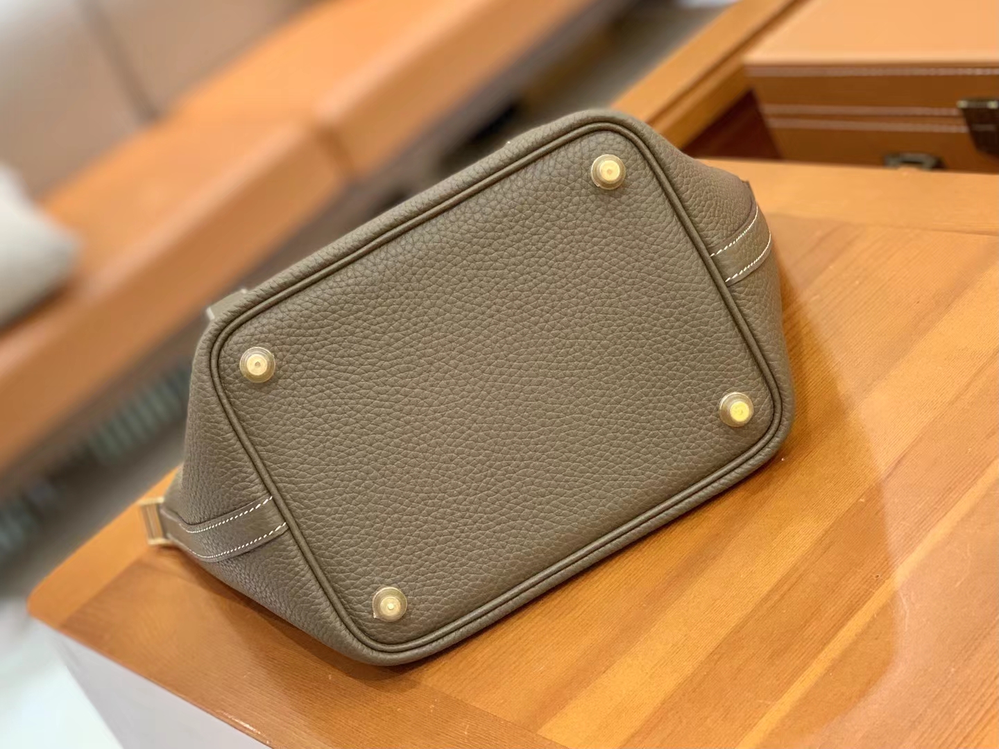 Hermès（爱马仕）Picotin 菜篮子 大象灰 进口TC大牛皮 金扣 18cm 原版蜜蜡线 顶级手缝