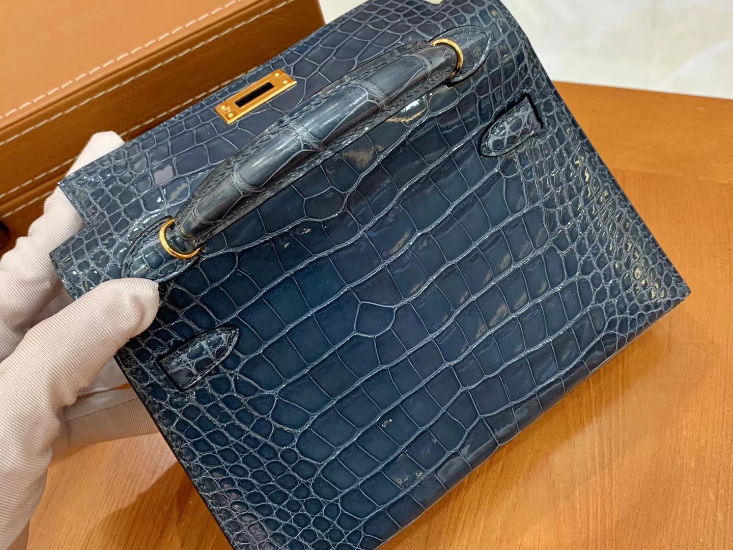 Hermès（爱马仕）Mini kelly 迷你凯莉 鸭仔蓝 进口美洲鳄鱼皮 金扣 二代 原版蜜蜡线 顶级手缝