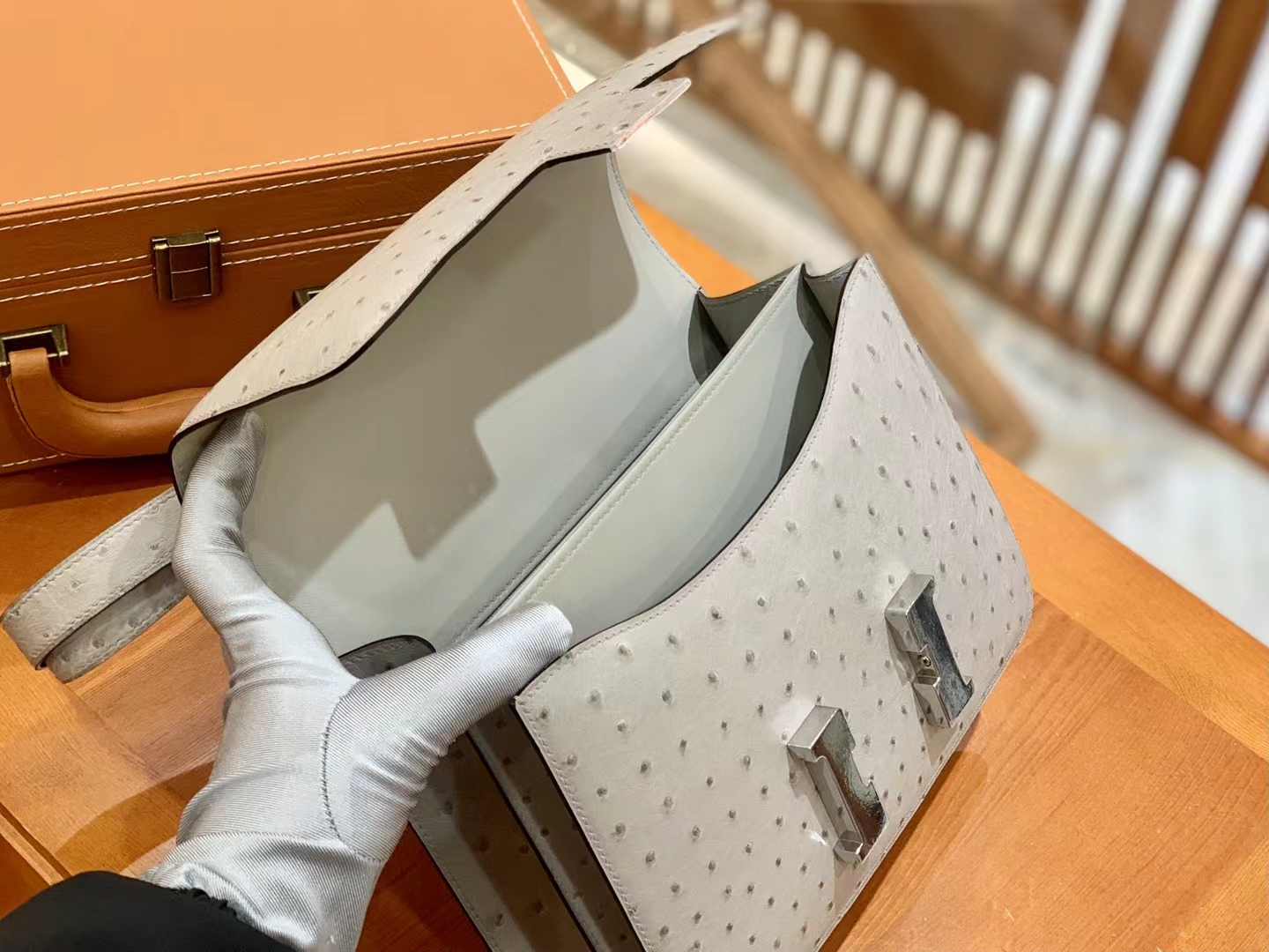 Hermès（爱马仕）Constance 康康 冰川灰 南非KK鸵鸟皮 银扣 24cm 原版蜜蜡线 顶级手缝