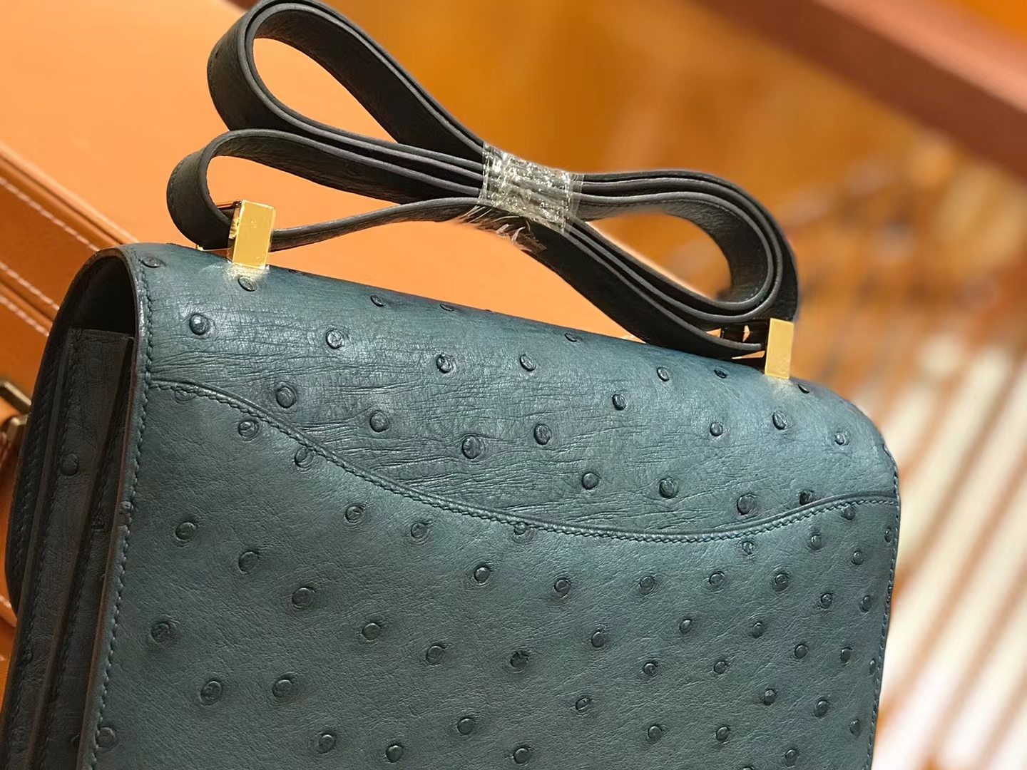 Hermès（爱马仕）Constance 康康 W0 海峡绿 南非KK鸵鸟皮 金扣 24cm 原版蜜蜡线 顶级手缝