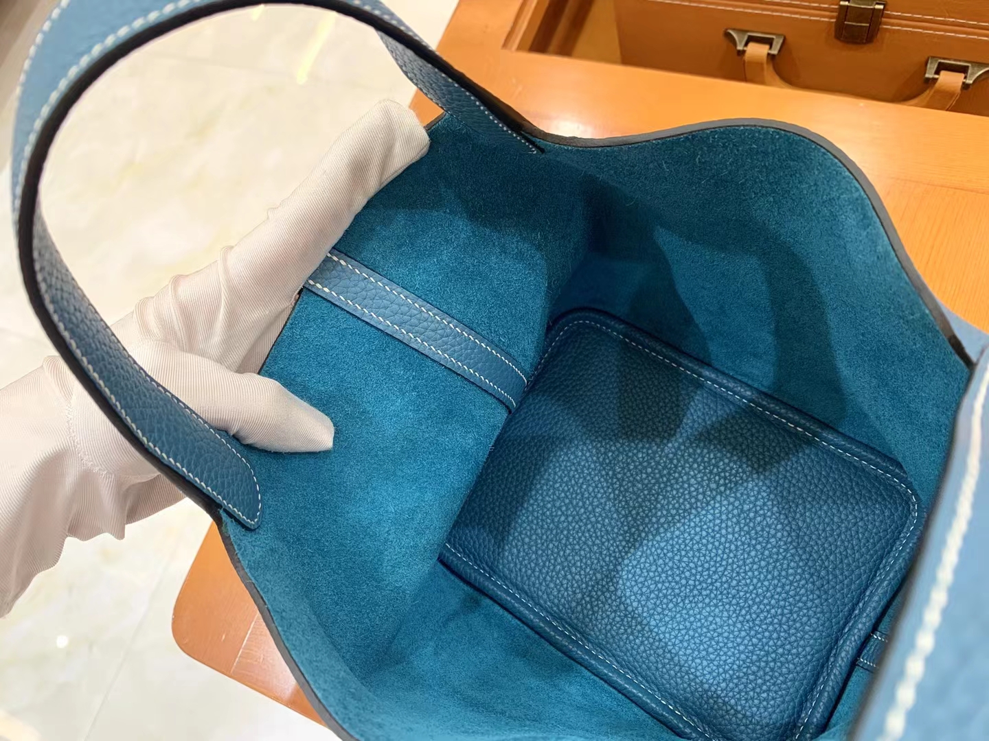 Hermès（爱马仕）Picotin 菜篮子 牛仔蓝 进口TC大牛皮 金扣 18cm 原版蜜蜡线 顶级手缝