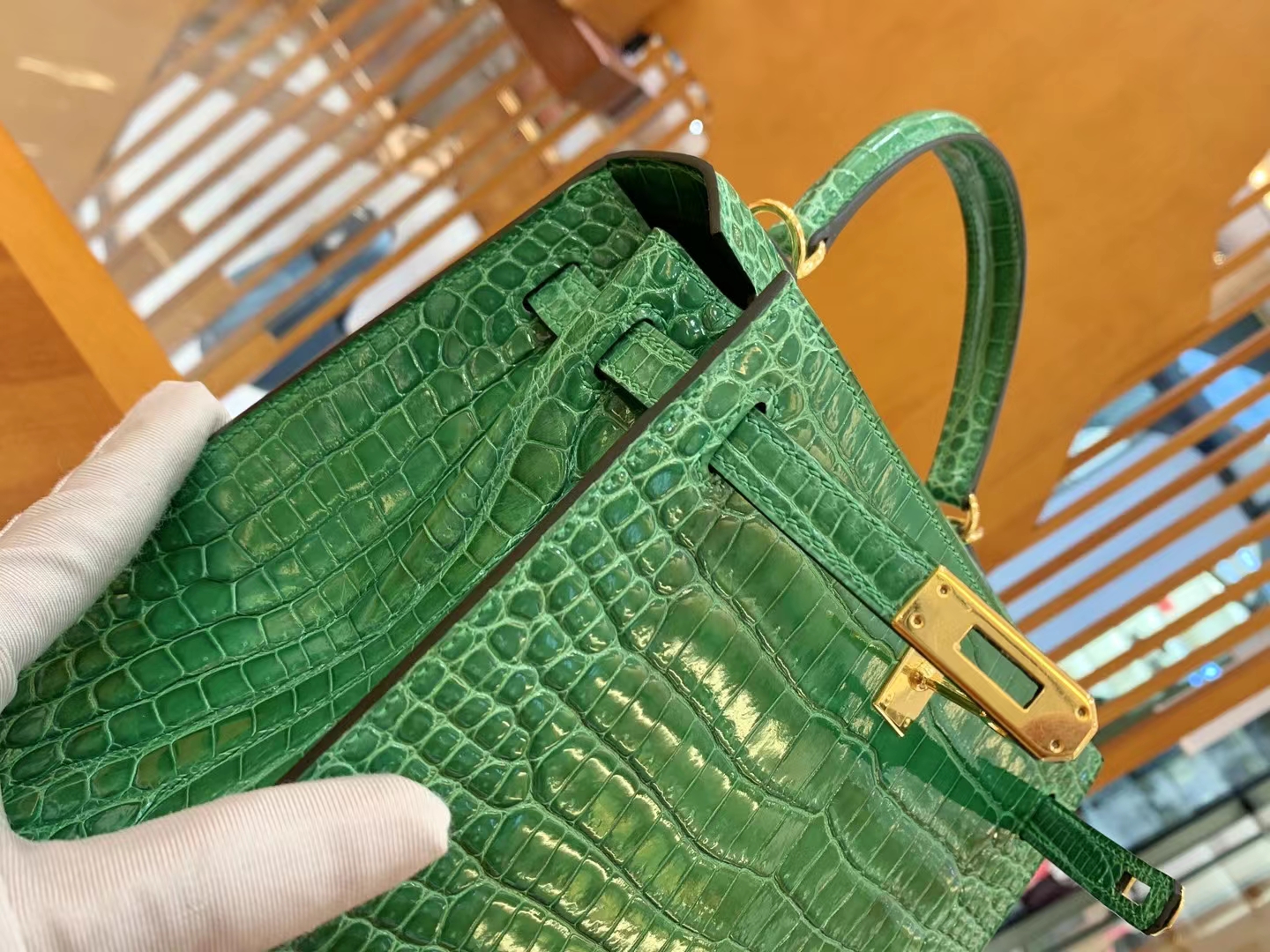 Hermès（爱马仕）Kelly 凯莉包 仙人掌绿 进口一级皮 倒V级别 金扣 25cm 原版蜜蜡线 顶级手缝
