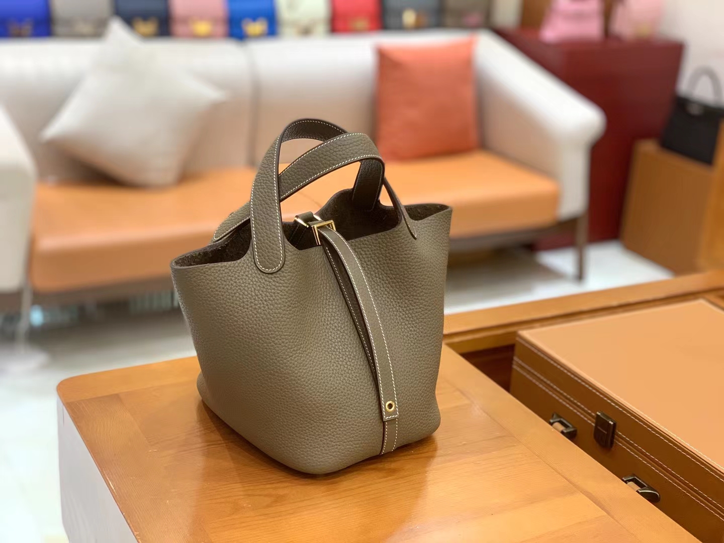 Hermès（爱马仕）Picotin 菜篮子 大象灰 进口TC大牛皮 金扣 18cm 原版蜜蜡线 顶级手缝