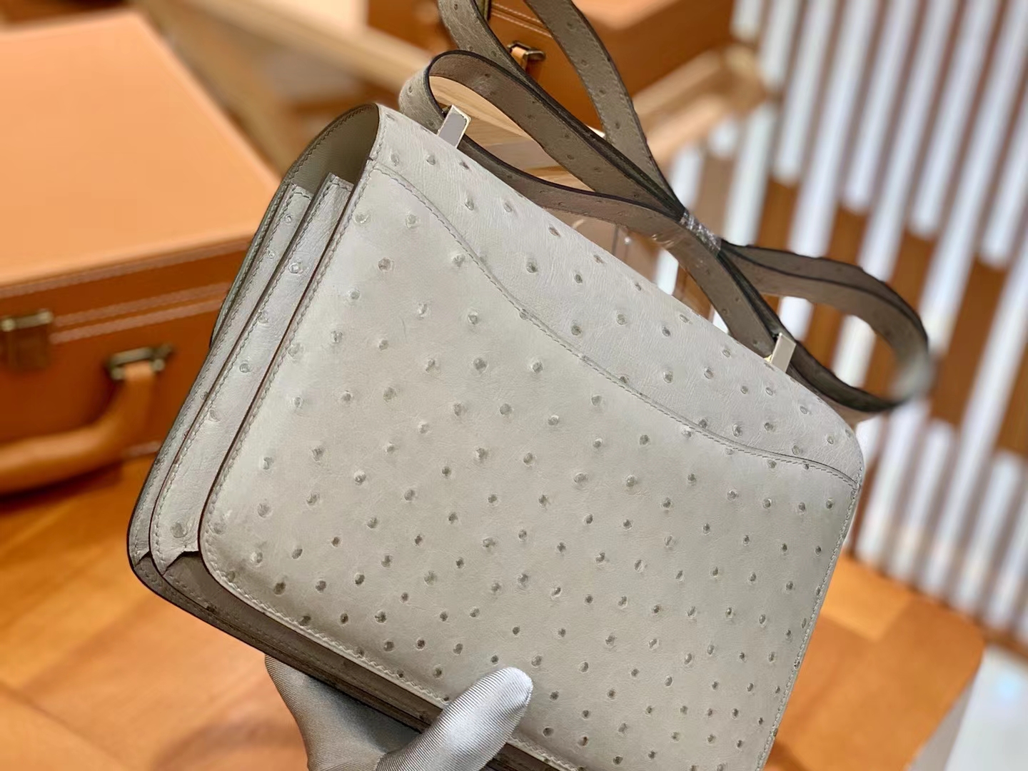 Hermès（爱马仕）Constance 康康 冰川灰 南非KK鸵鸟皮 银扣 24cm 原版蜜蜡线 顶级手缝