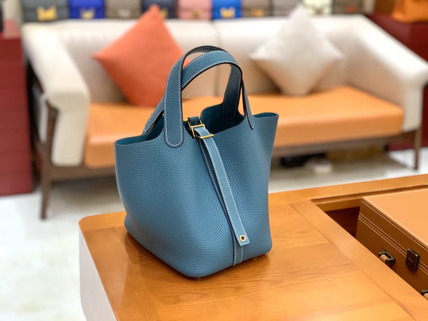 Hermès（爱马仕）Picotin 菜篮子 牛仔蓝 进口TC大牛皮 金扣 18cm 原版蜜蜡线 顶级手缝