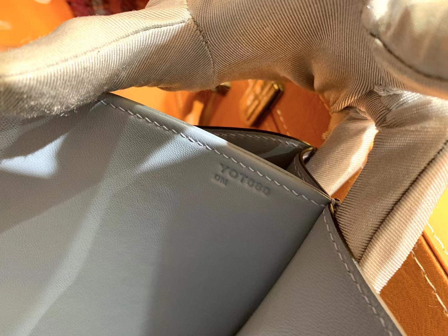 Hermès（爱马仕）Constance 康康  南非KK鸵鸟皮 亚麻蓝 银扣 19cm 原版蜜蜡线 顶级手缝