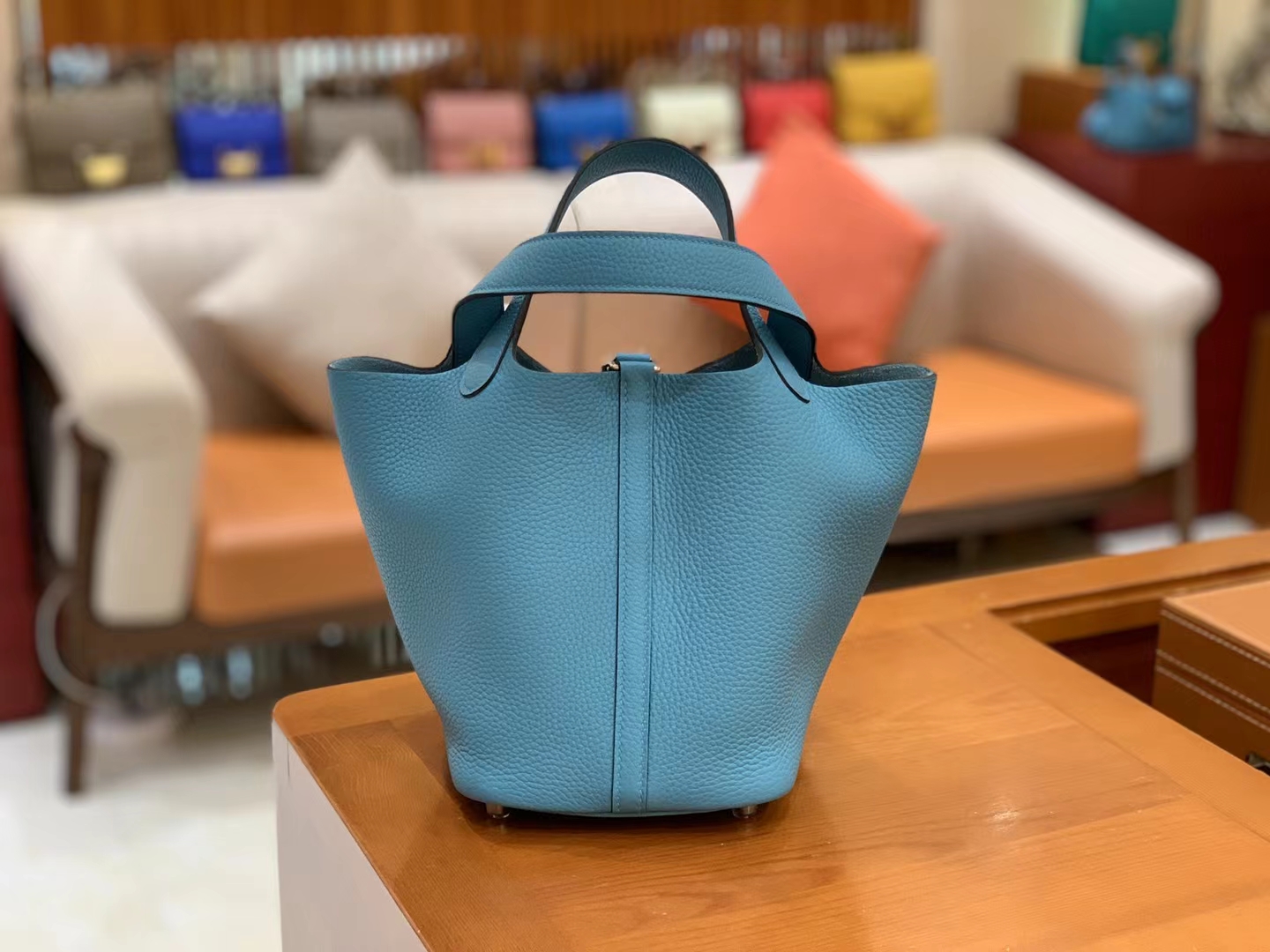 Hermès（爱马仕）Picotin 菜篮子 北方蓝 进口TC大牛皮 银扣 18cm 原版蜜蜡线 顶级手缝