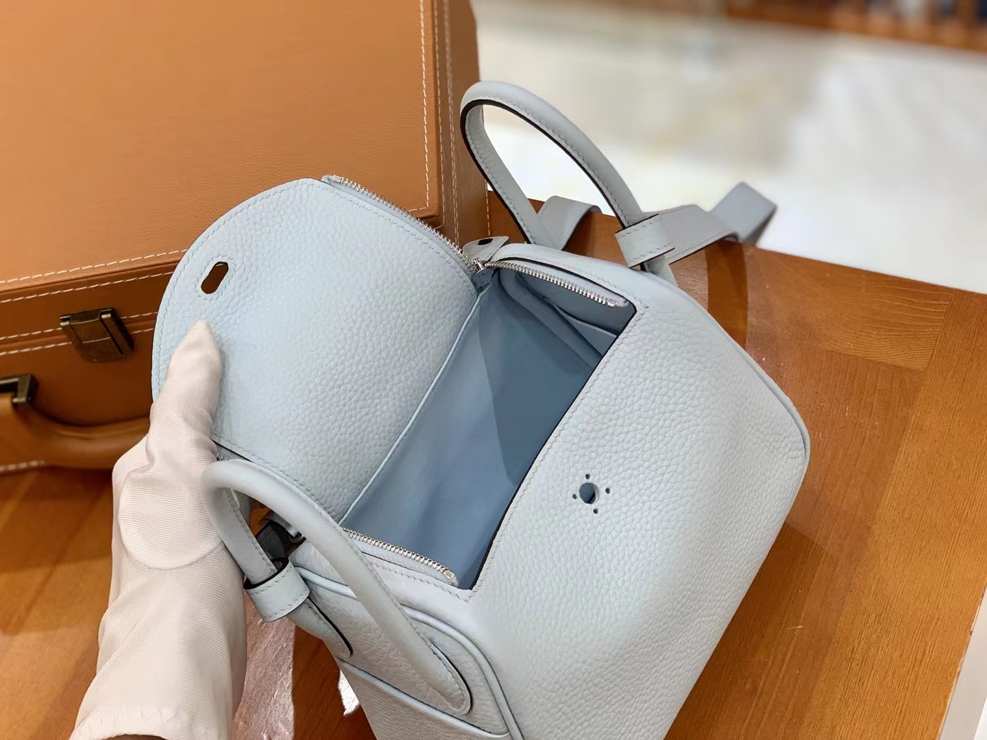 Hermès（爱马仕）Mini lindy 迷你琳迪包 圣杯蓝 进口TC大牛皮 银扣 原版蜜蜡线 顶级手缝