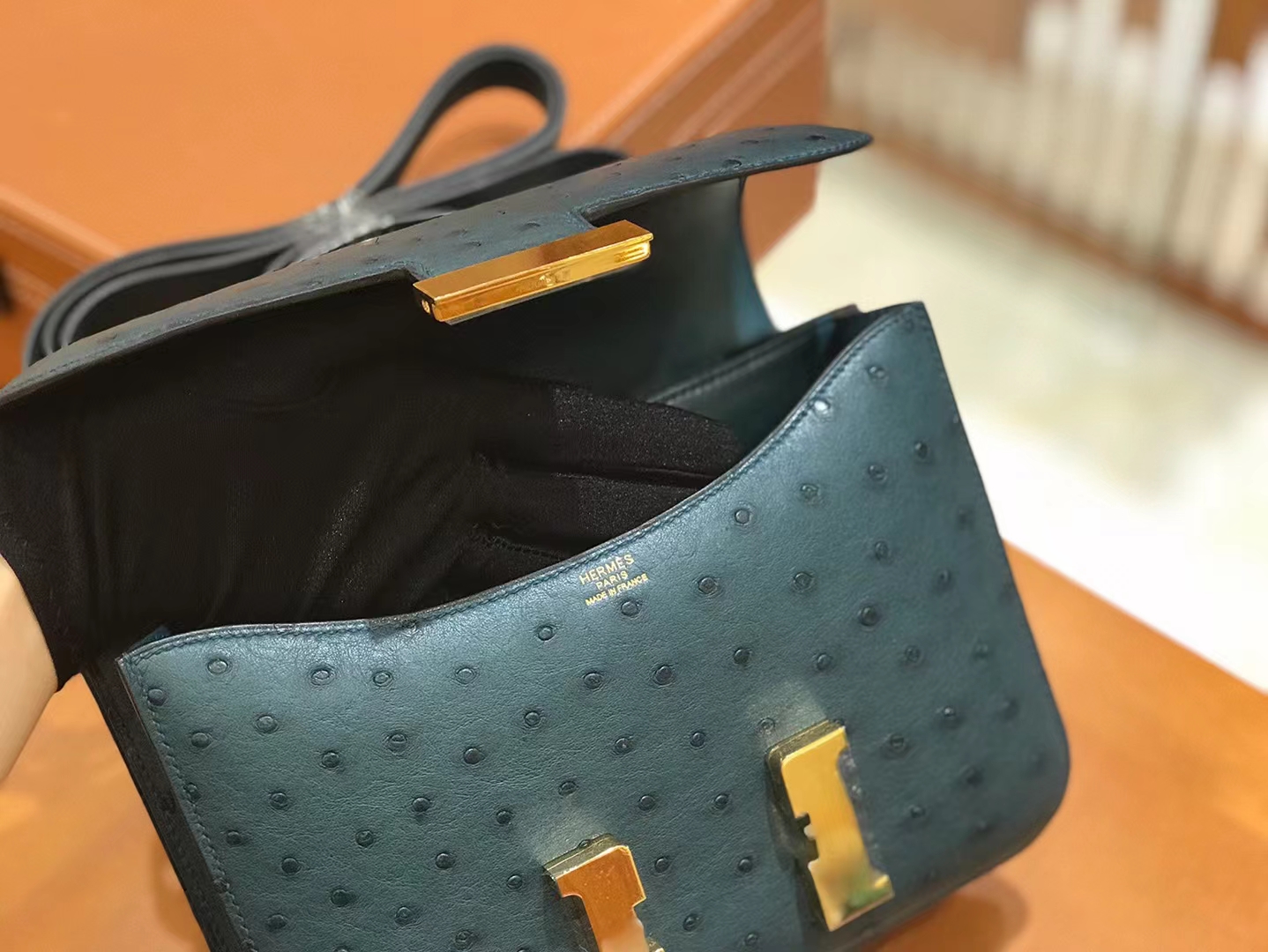 Hermès（爱马仕）Constance 康康 W0 海峡绿 南非KK鸵鸟皮 金扣 24cm 原版蜜蜡线 顶级手缝