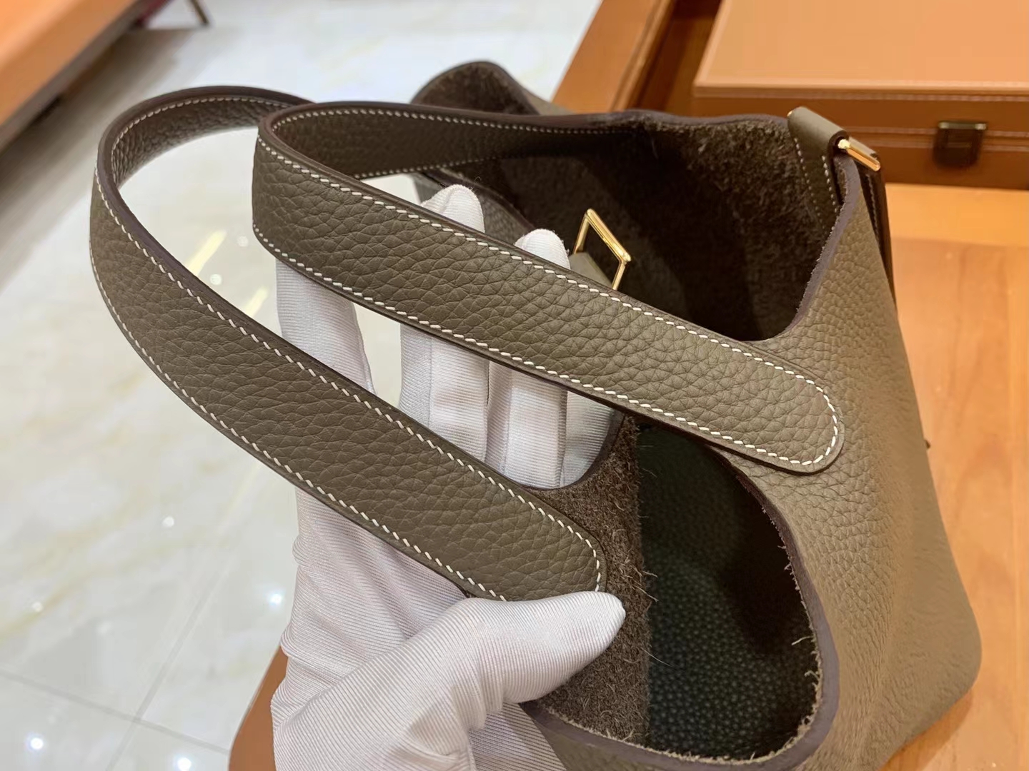 Hermès（爱马仕）Picotin 菜篮子 大象灰 进口TC大牛皮 金扣 18cm 原版蜜蜡线 顶级手缝