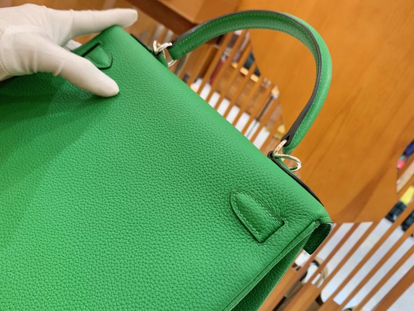 Hermès（爱马仕）Kelly 凯莉包 竹子绿 Togo小牛皮 银扣 28cm 原版蜜蜡线 顶级手缝