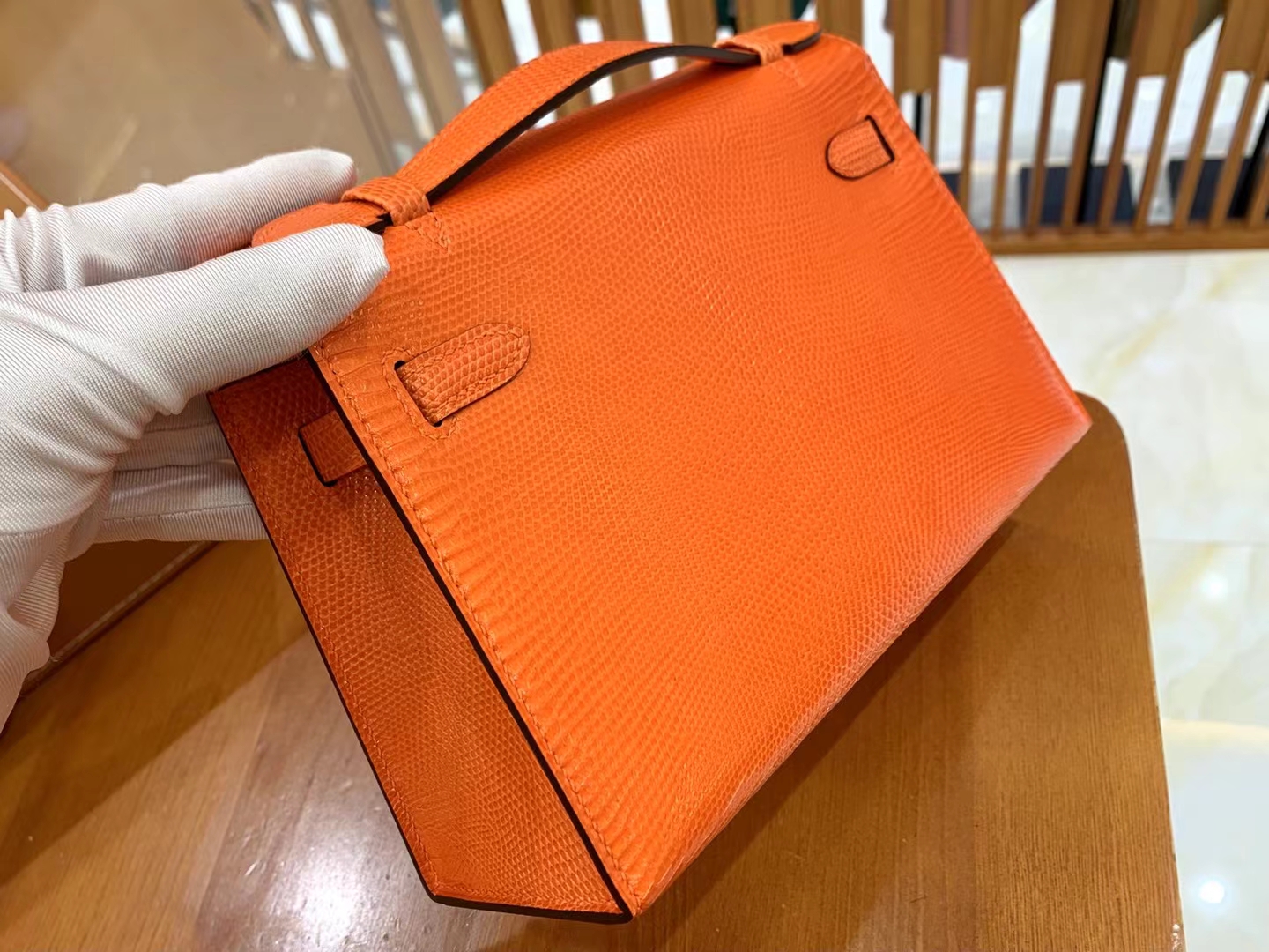 Hermès（爱马仕）Mini Kelly 迷你凯莉 经典橙 野生蜥蜴皮 金扣 一代 原版蜜蜡线 顶级手缝