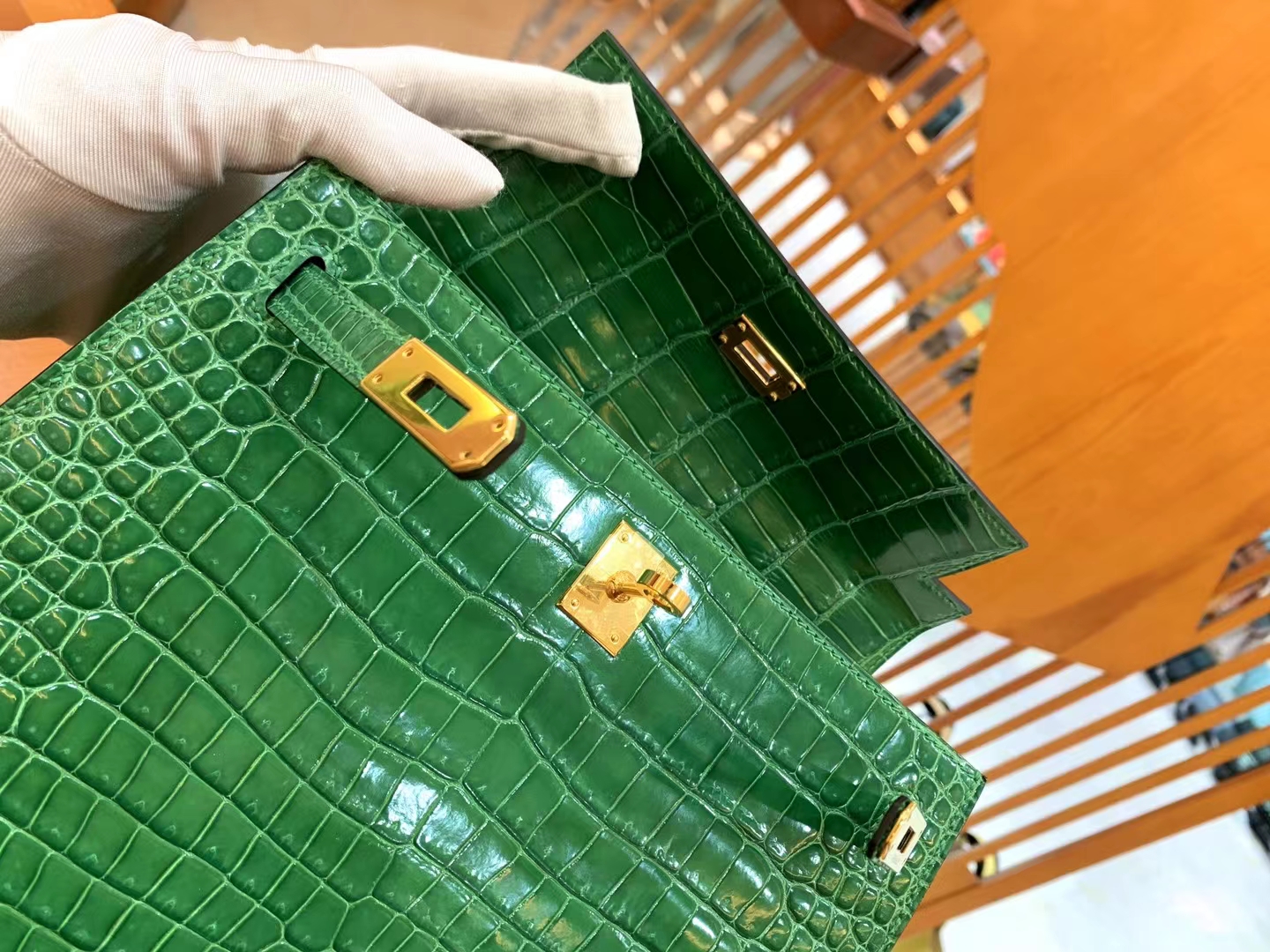 Hermès（爱马仕）Kelly 凯莉包 仙人掌绿 进口一级皮 倒V级别 金扣 25cm 原版蜜蜡线 顶级手缝