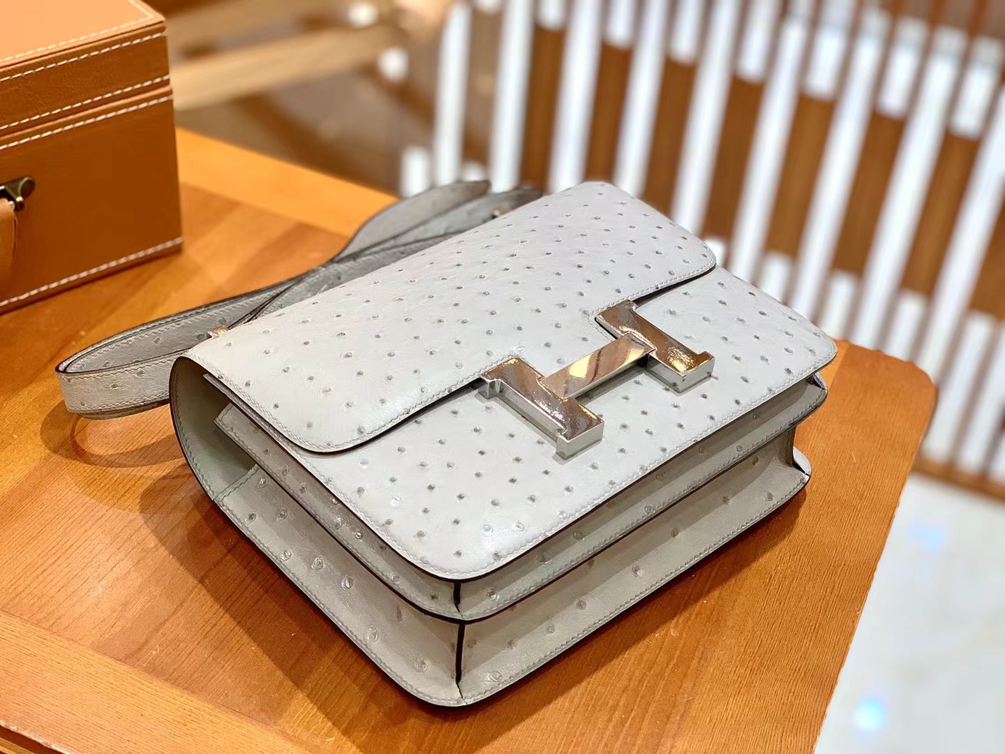 Hermès（爱马仕）Constance 康康 冰川灰 南非KK鸵鸟皮 银扣 24cm 原版蜜蜡线 顶级手缝