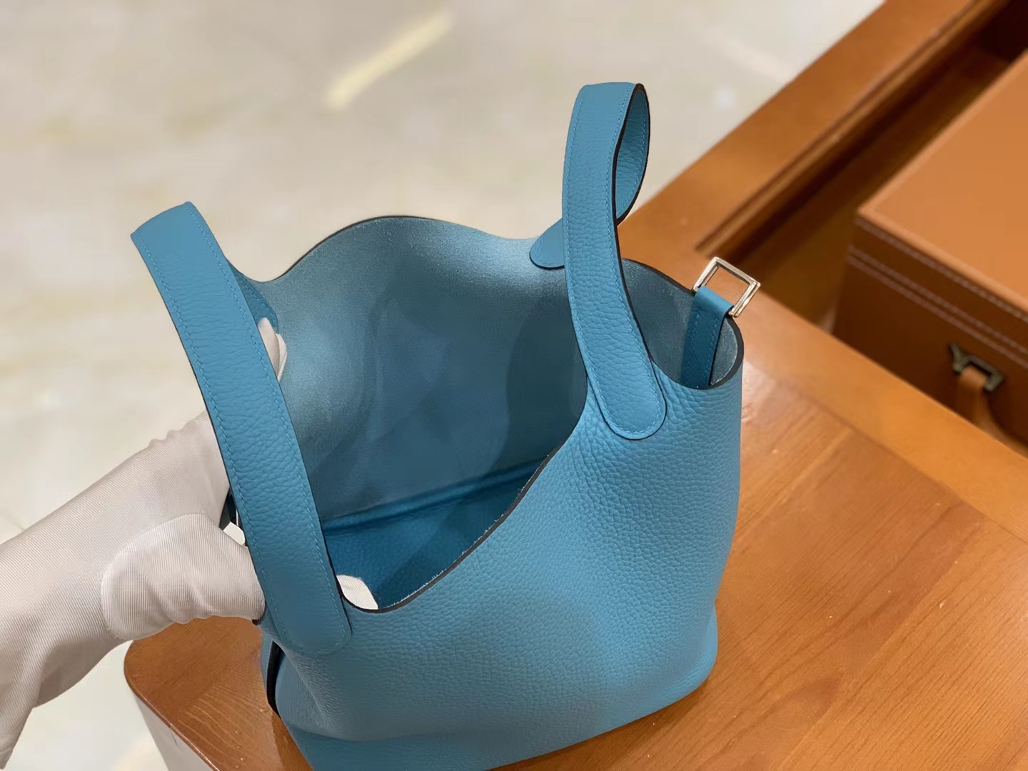 Hermès（爱马仕）Picotin 菜篮子 北方蓝 进口TC大牛皮 银扣 18cm 原版蜜蜡线 顶级手缝