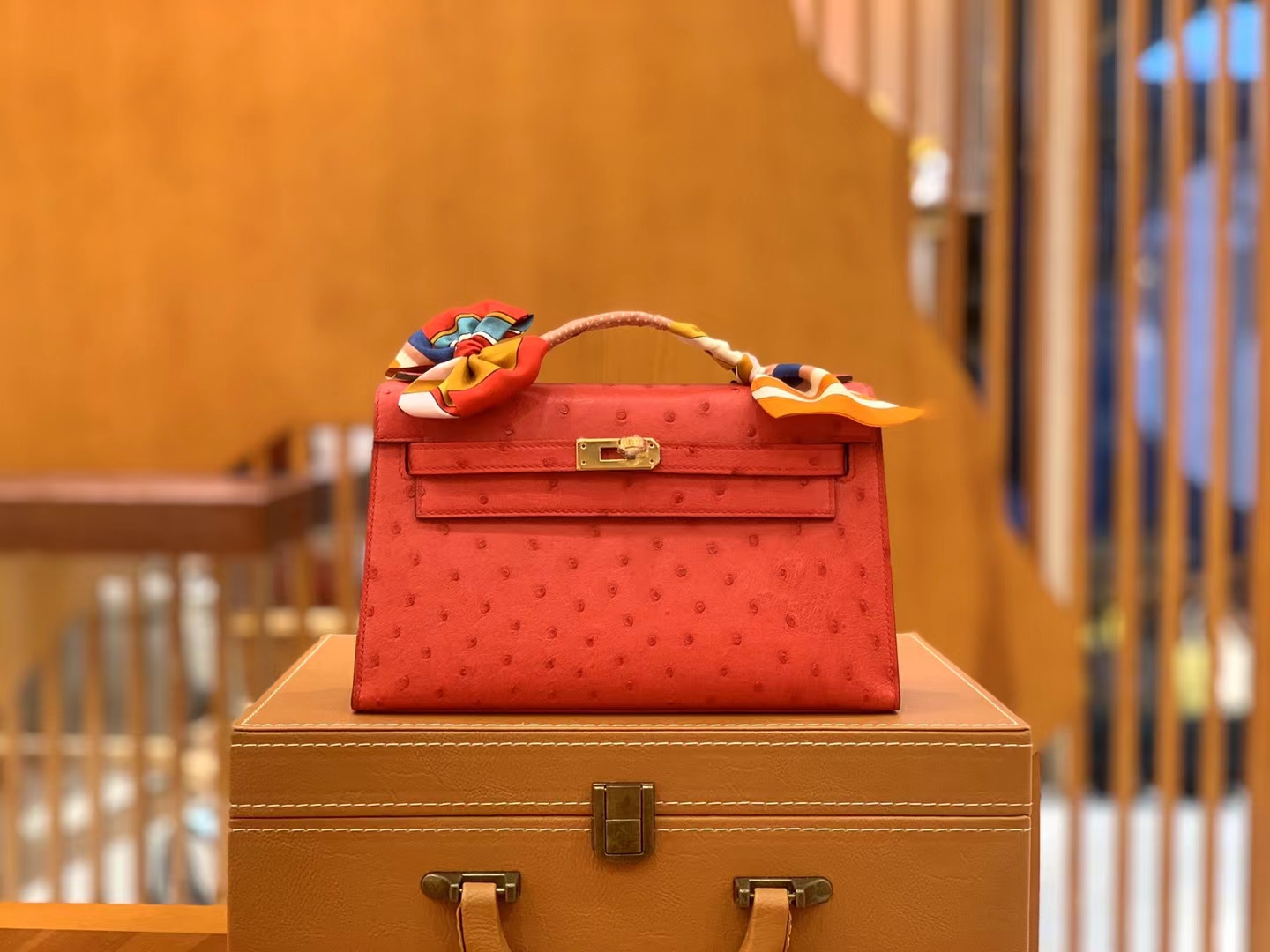 Hermès（爱马仕）Mini Kelly 迷你凯莉 大红 KK鸵鸟皮 金扣 一代 原版蜜蜡线 顶级手缝