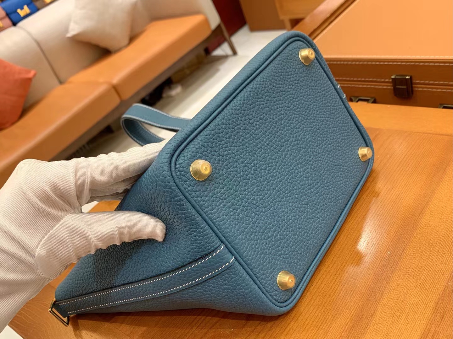 Hermès（爱马仕）Picotin 菜篮子 牛仔蓝 进口TC大牛皮 金扣 18cm 原版蜜蜡线 顶级手缝