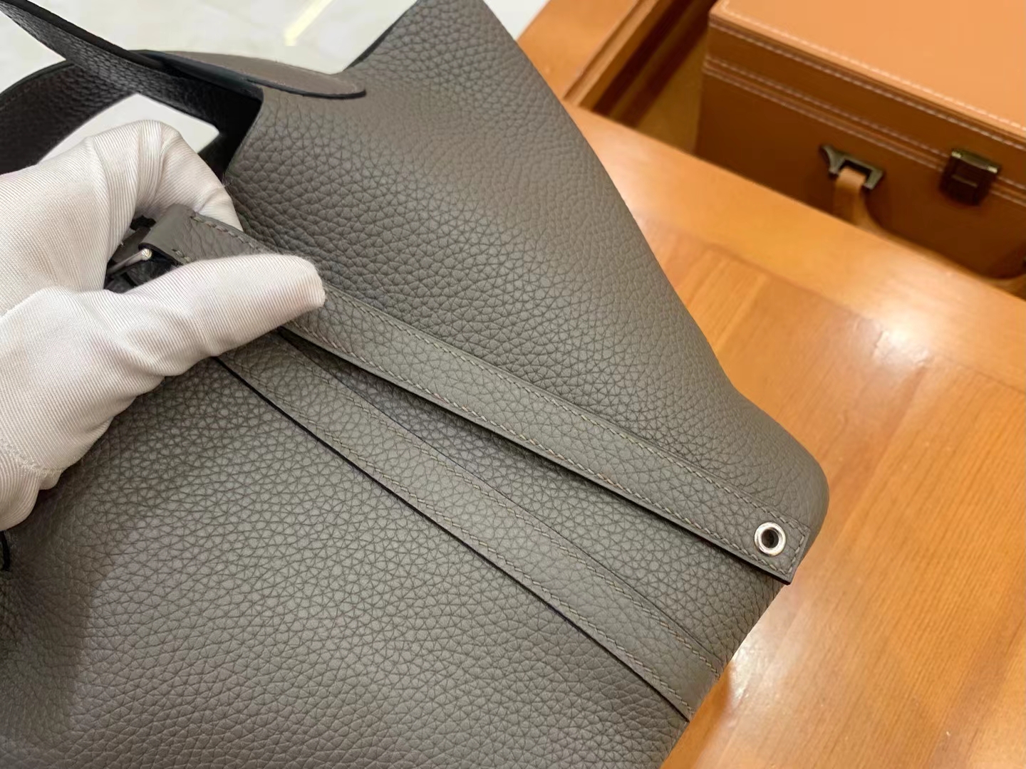 Hermès（爱马仕）Picotin 菜篮子 锡器灰 进口TC大牛皮 银扣 18cm 原版蜜蜡线 顶级手缝
