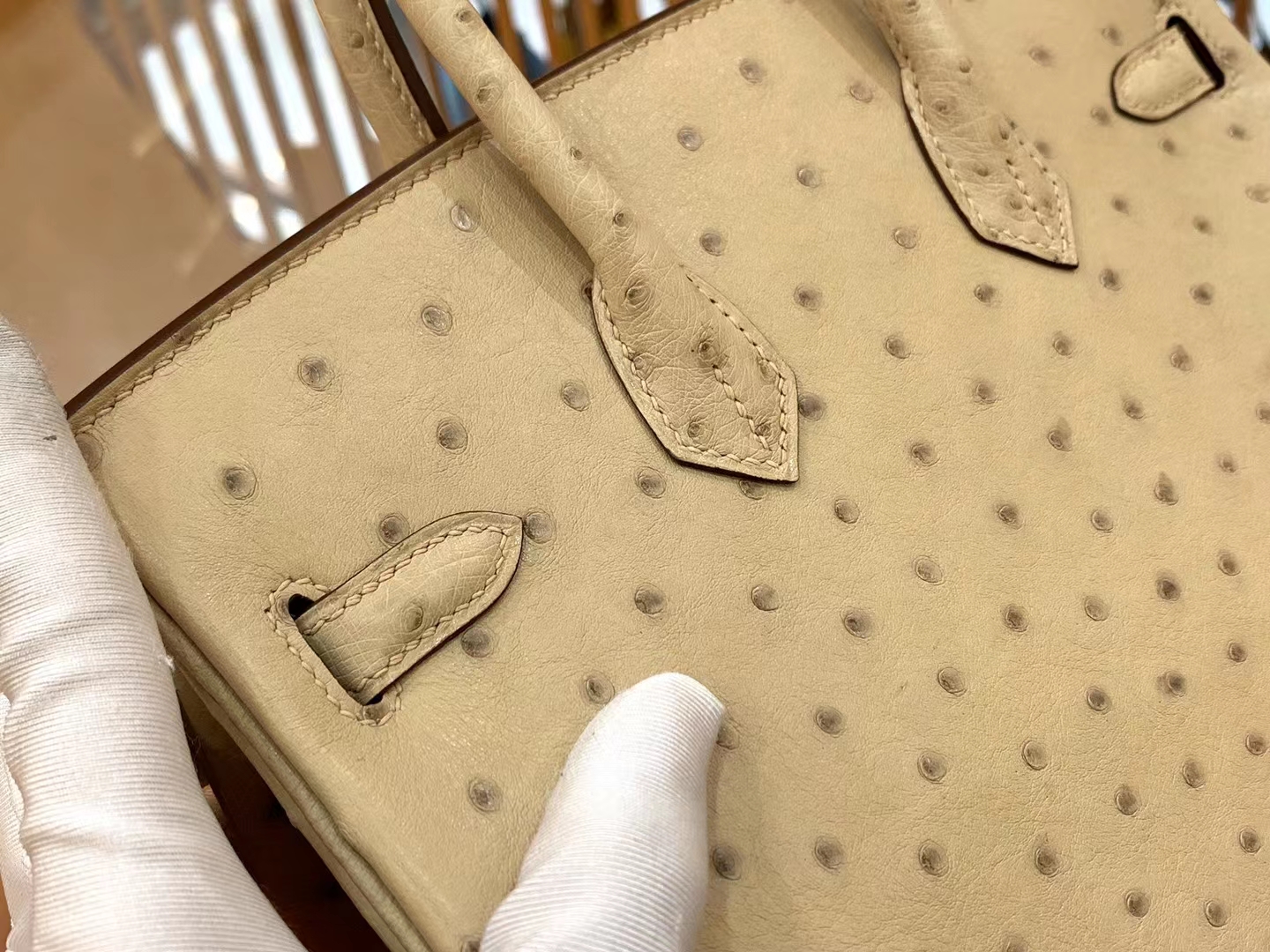 Hermès（爱马仕）新增现货 Birkin 铂金包 羊毛白 鸵鸟皮 金扣 25cm