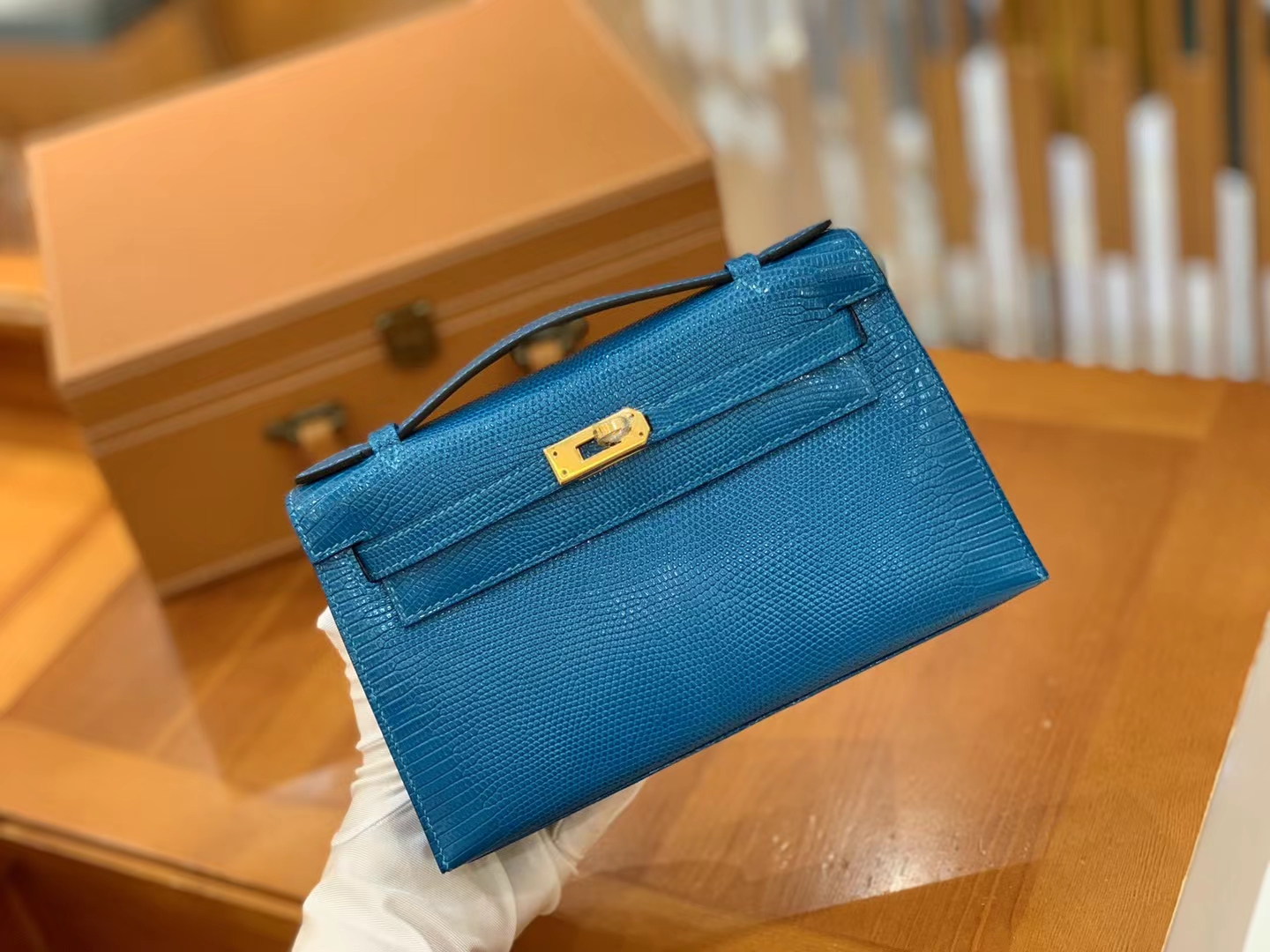 Hermès（爱马仕）Mini Kelly 迷你凯莉 伊兹密尔蓝 野生蜥蜴皮 金扣 一代 原版蜜蜡线 顶级手缝