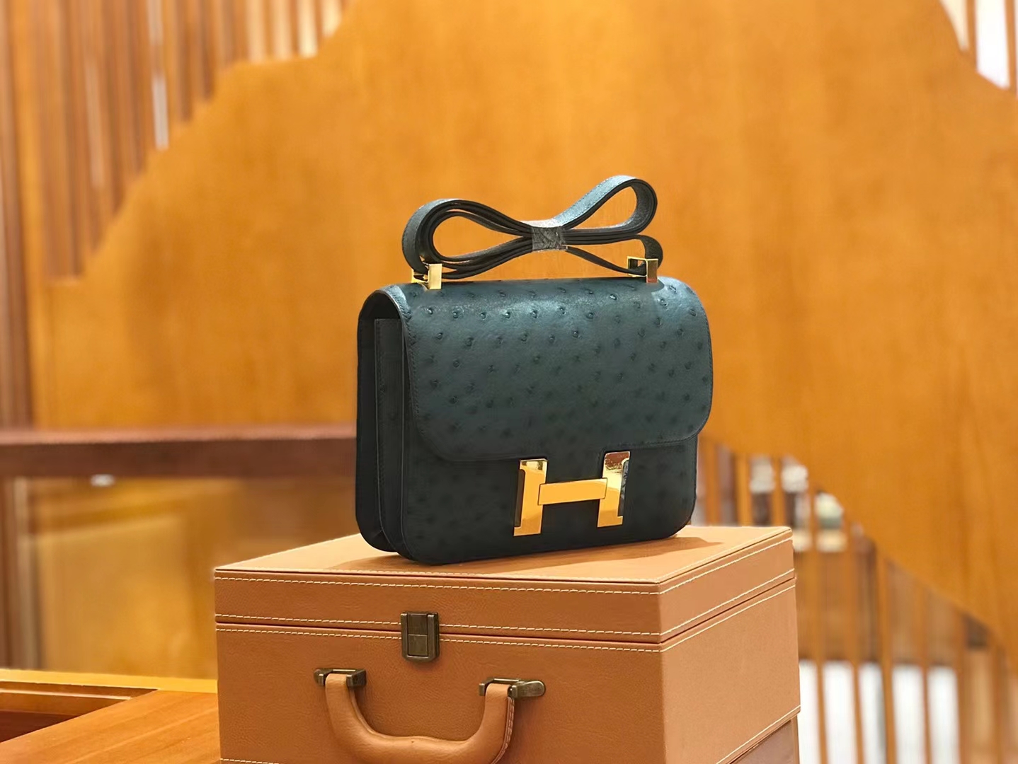 Hermès（爱马仕）Constance 康康 W0 海峡绿 南非KK鸵鸟皮 金扣 24cm 原版蜜蜡线 顶级手缝