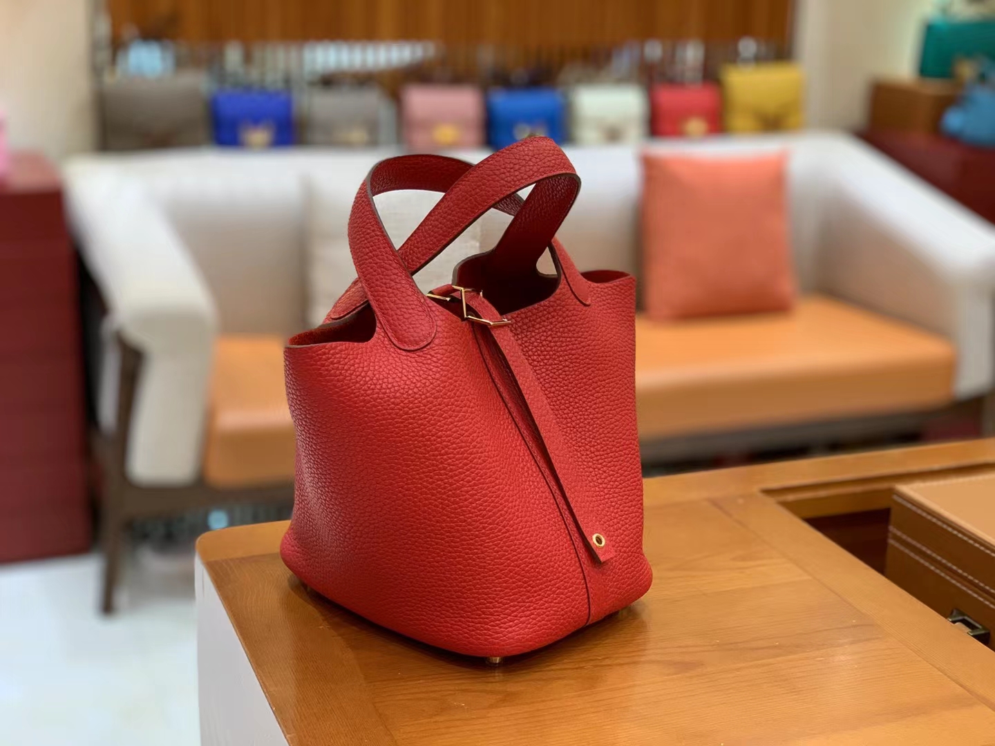 Hermès（爱马仕）Picotin 菜篮子 大红 进口TC大牛皮 金扣 18cm 原版蜜蜡线 顶级手缝