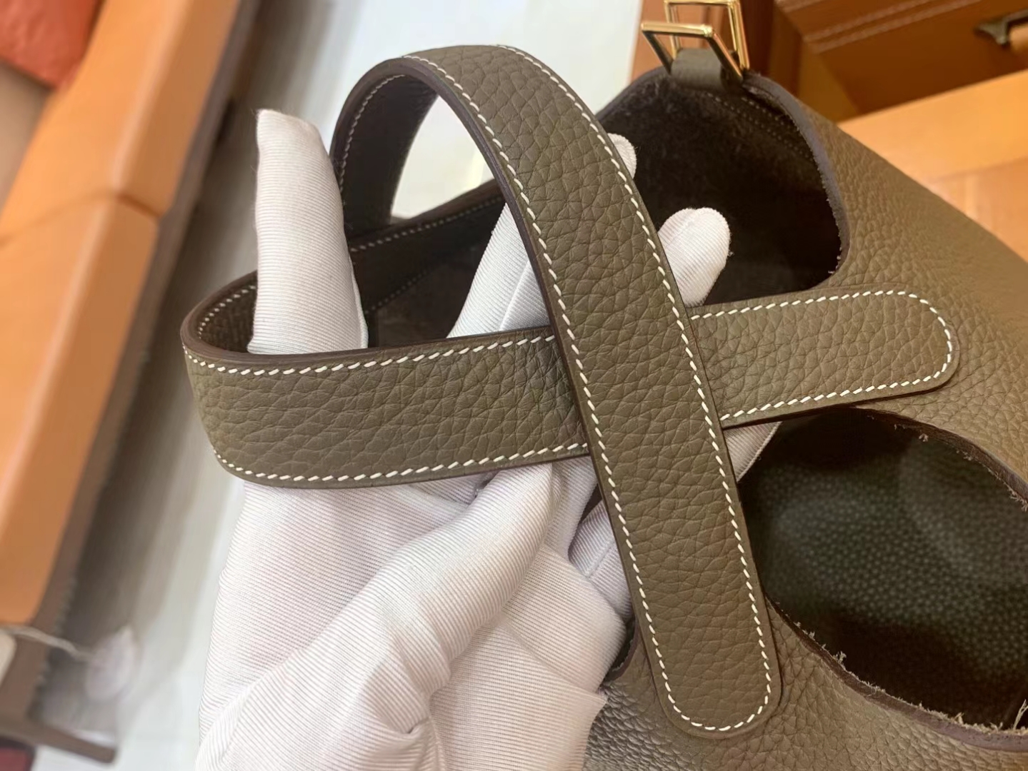 Hermès（爱马仕）Picotin 菜篮子 大象灰 进口TC大牛皮 金扣 18cm 原版蜜蜡线 顶级手缝