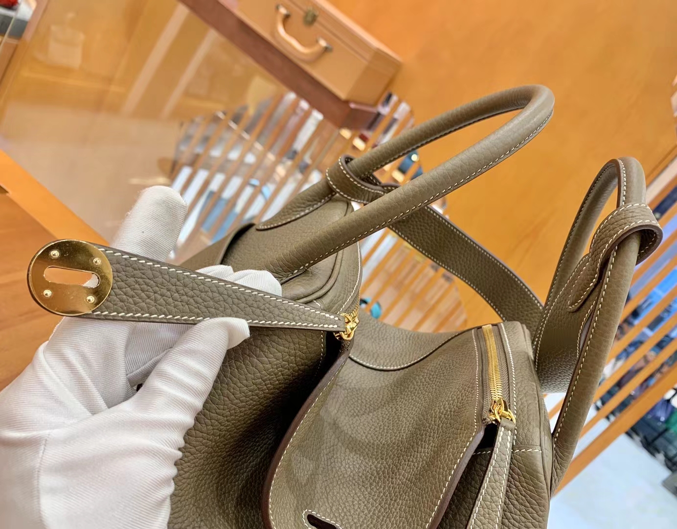 Hermès（爱马仕）Lindy 琳迪包 大象灰 进口TC大牛皮 金扣 30cm 原版蜜蜡线 顶级手缝