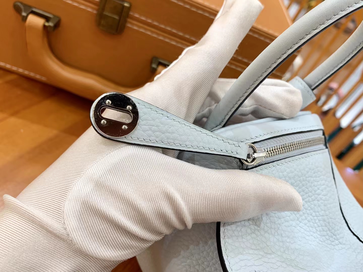 Hermès（爱马仕）Mini lindy 迷你琳迪包 圣杯蓝 进口TC大牛皮 银扣 原版蜜蜡线 顶级手缝