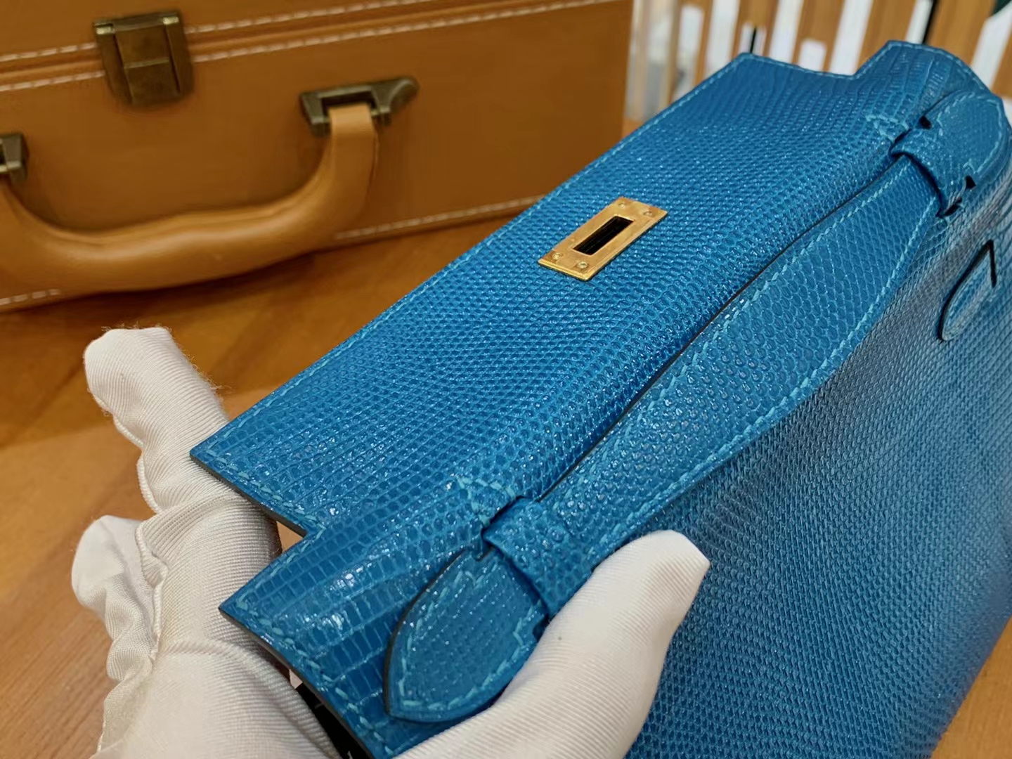 Hermès（爱马仕）Mini Kelly 迷你凯莉 伊兹密尔蓝 野生蜥蜴皮 金扣 一代 原版蜜蜡线 顶级手缝