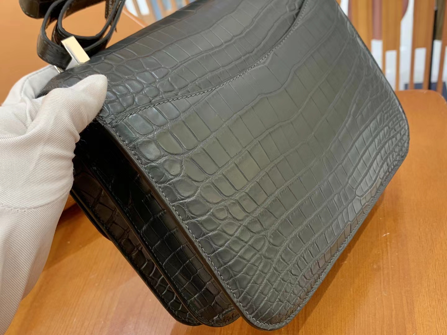 Hermès（爱马仕）Constance 康斯坦斯 进口尼罗鳄鱼皮 锡器灰 银扣 24cm 原版蜜蜡线 顶级手缝