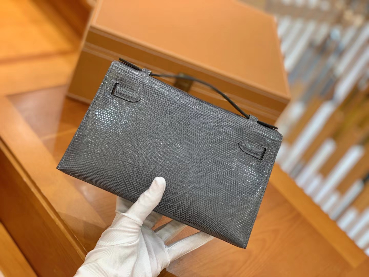 Hermès（爱马仕）Mini Kelly 迷你凯莉 锡器灰 野生蜥蜴皮 金扣 一代 原版蜜蜡线 顶级手缝