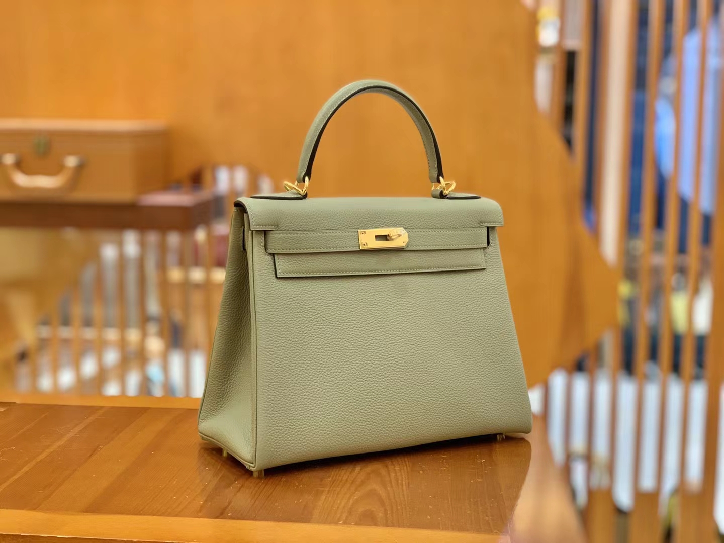 Hermès（爱马仕）Kelly 凯莉包 鼠草绿 Togo小牛皮 金扣 28cm 原版蜜蜡线 顶级手缝