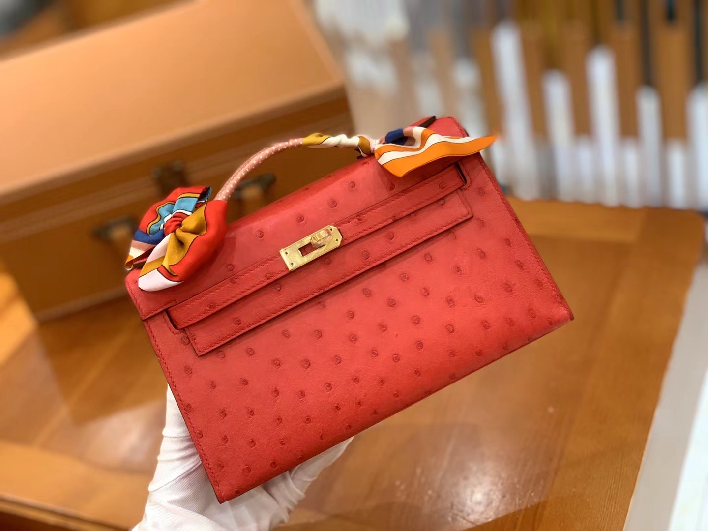 Hermès（爱马仕）Mini Kelly 迷你凯莉 大红 KK鸵鸟皮 金扣 一代 原版蜜蜡线 顶级手缝