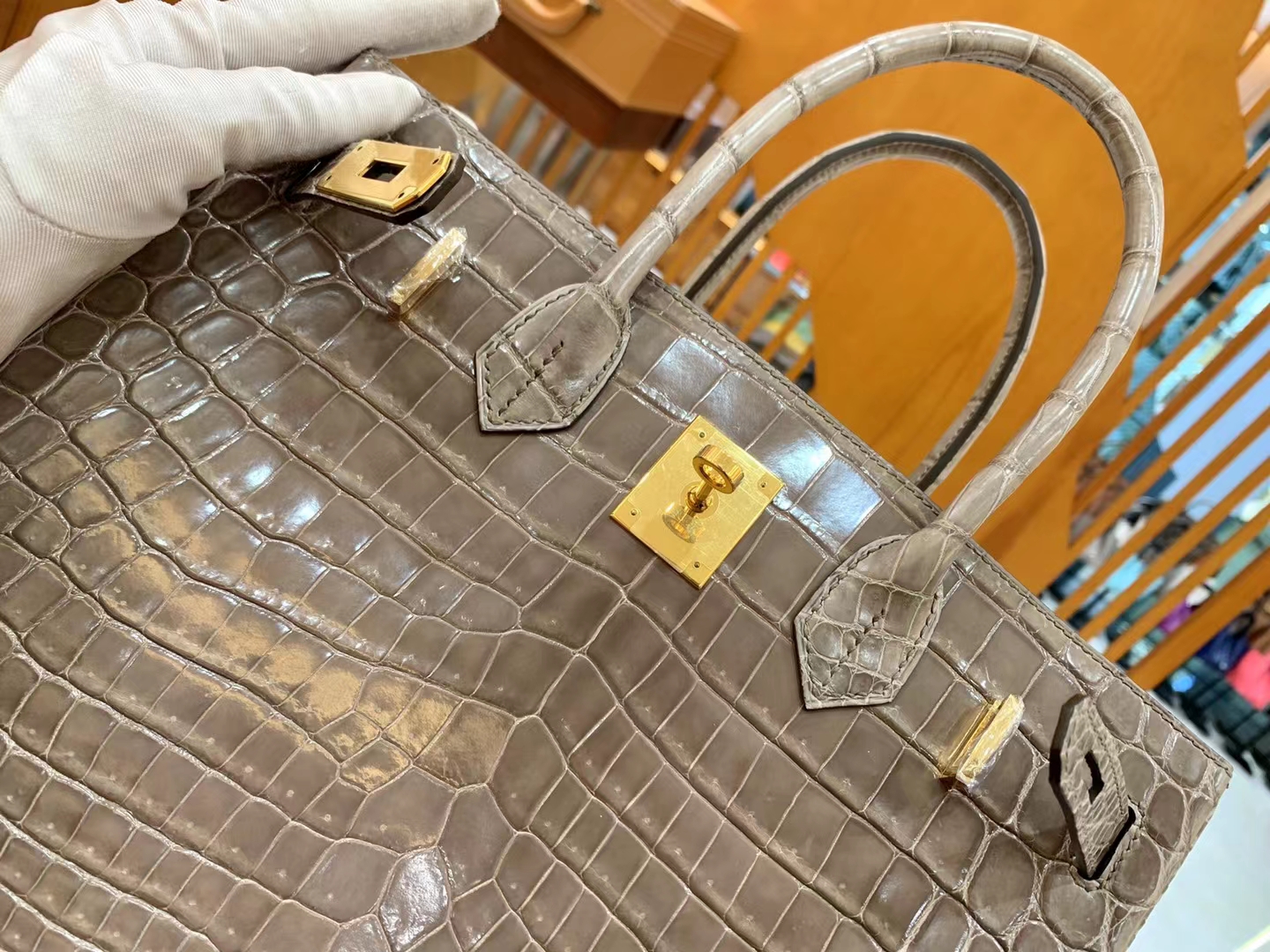 Hermès（爱马仕）Birkin 铂金包 大象灰 进口一级皮 尼罗鳄 金扣 30cm 原版蜜蜡线 顶级手缝