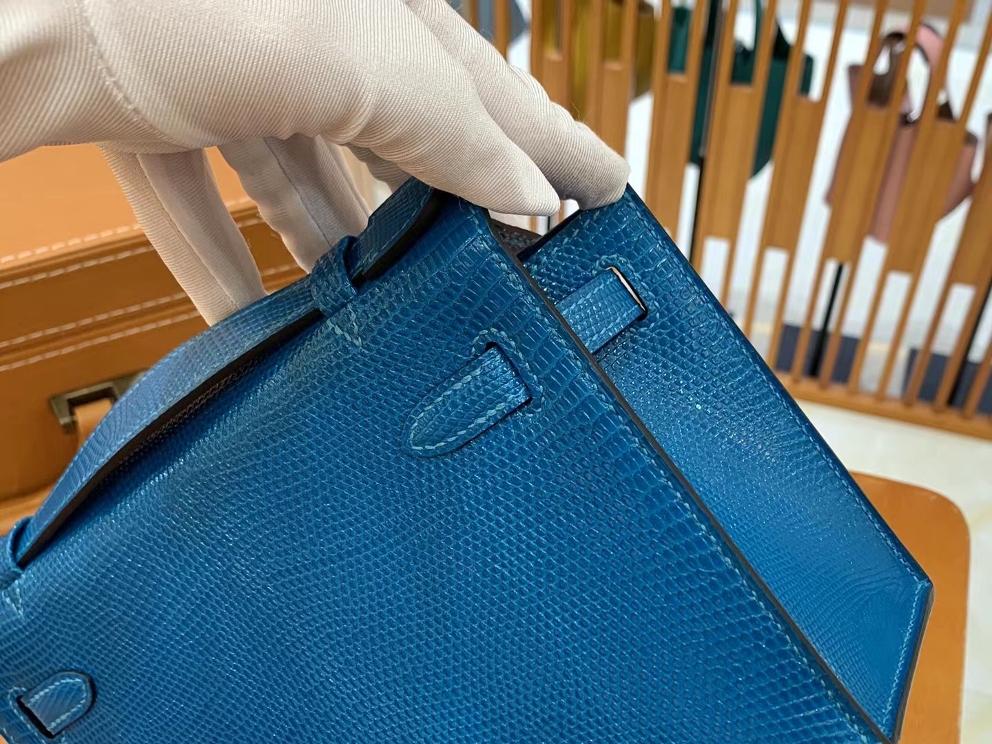 Hermès（爱马仕）Mini Kelly 迷你凯莉 伊兹密尔蓝 野生蜥蜴皮 金扣 一代 原版蜜蜡线 顶级手缝