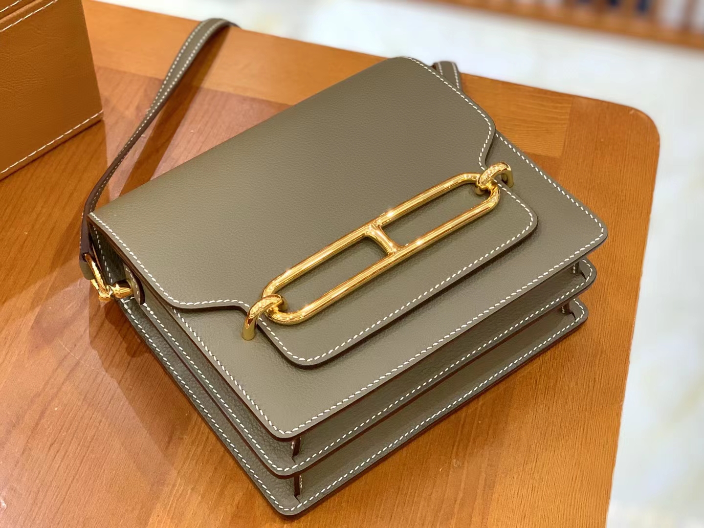 Hermès（爱马仕）Rouils Mini 大象灰 Evercolor牛皮 金扣 18cm 原版蜜蜡线 顶级手缝